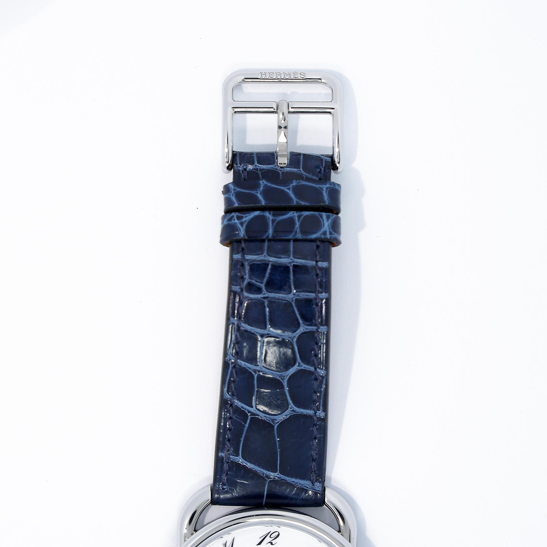 Unused ( Rank NS ) HERMÈS Arceau watch 40mm Bleu Saphir (73) Alligator Palladium hardware B (2023) - 3