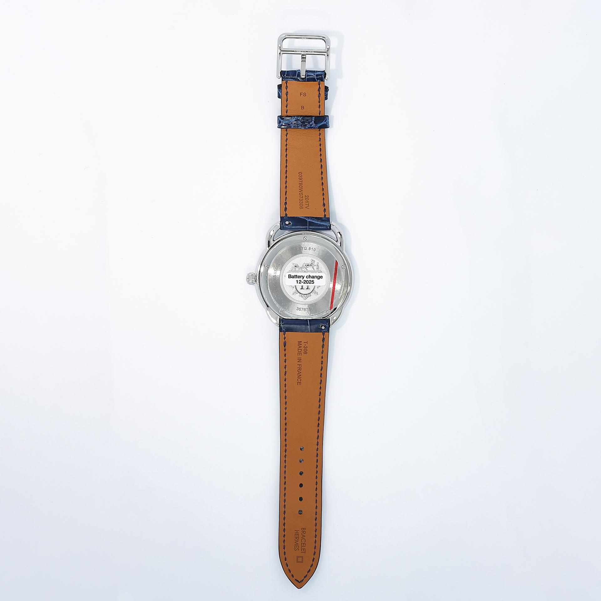 Unused ( Rank NS ) HERMÈS Arceau watch 40mm Bleu Saphir (73) Alligator Palladium hardware B (2023) - 5