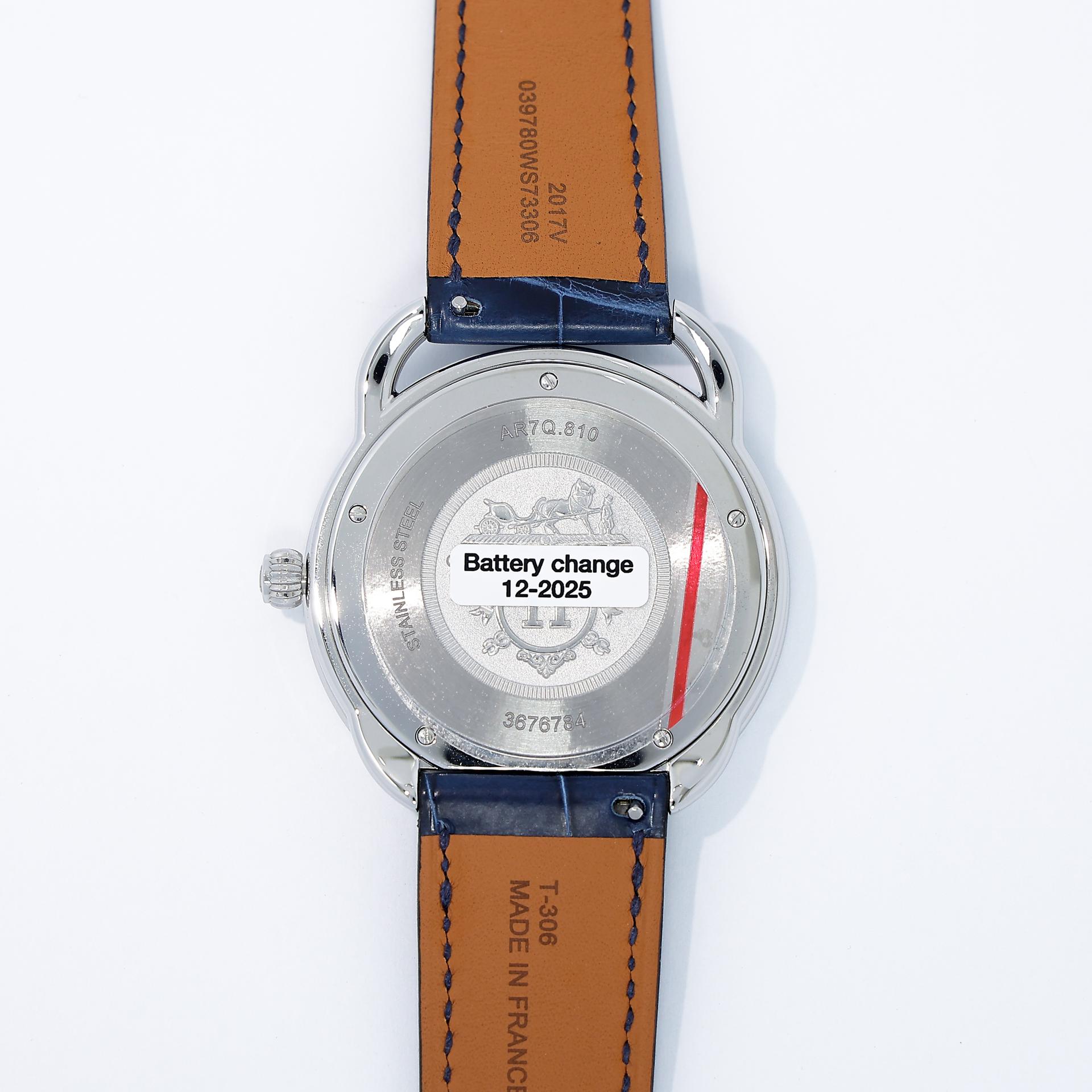 Unused ( Rank NS ) HERMÈS Arceau watch 40mm Bleu Saphir (73) Alligator Palladium hardware B (2023) - 6