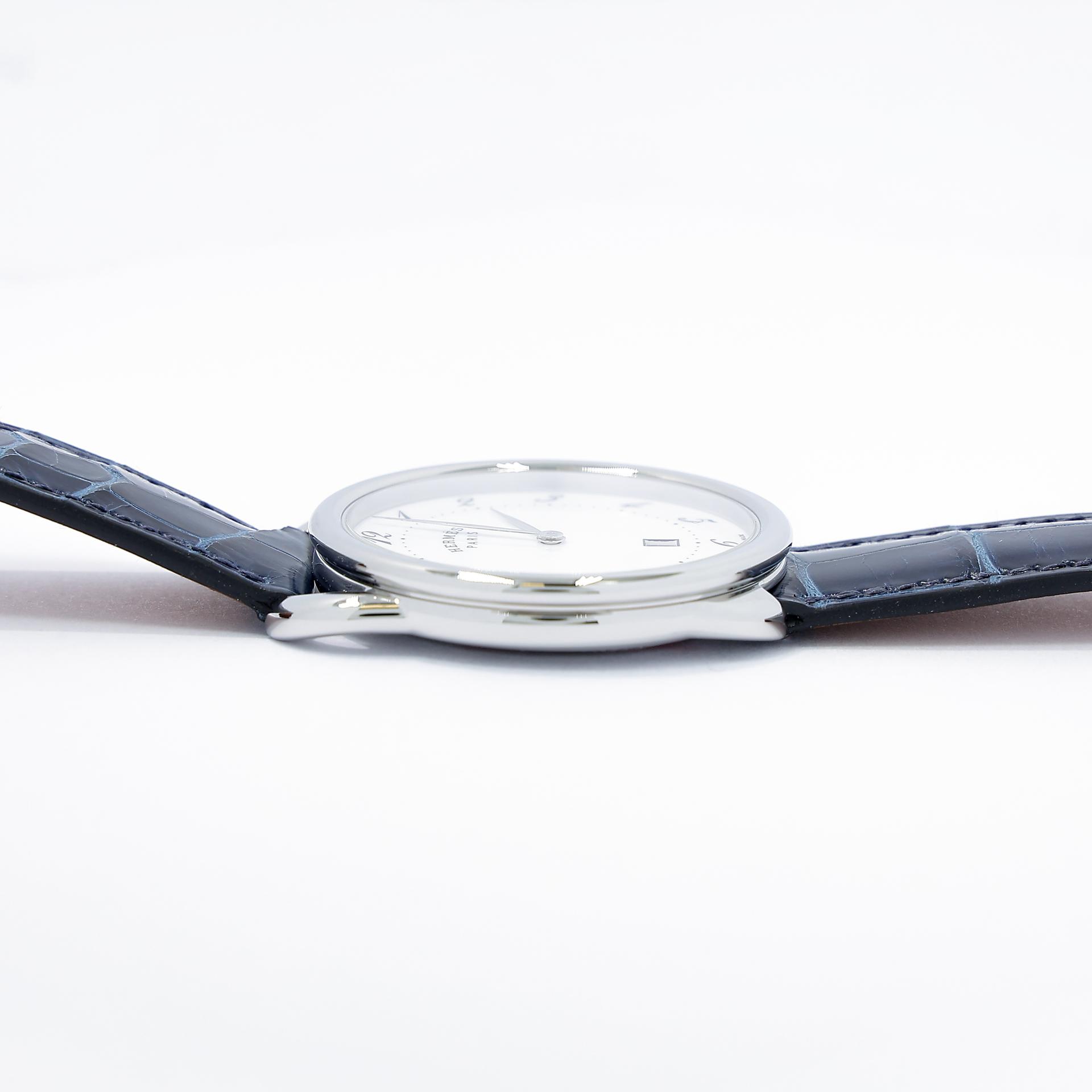 Unused ( Rank NS ) HERMÈS Arceau watch 40mm Bleu Saphir (73) Alligator Palladium hardware B (2023) - 9