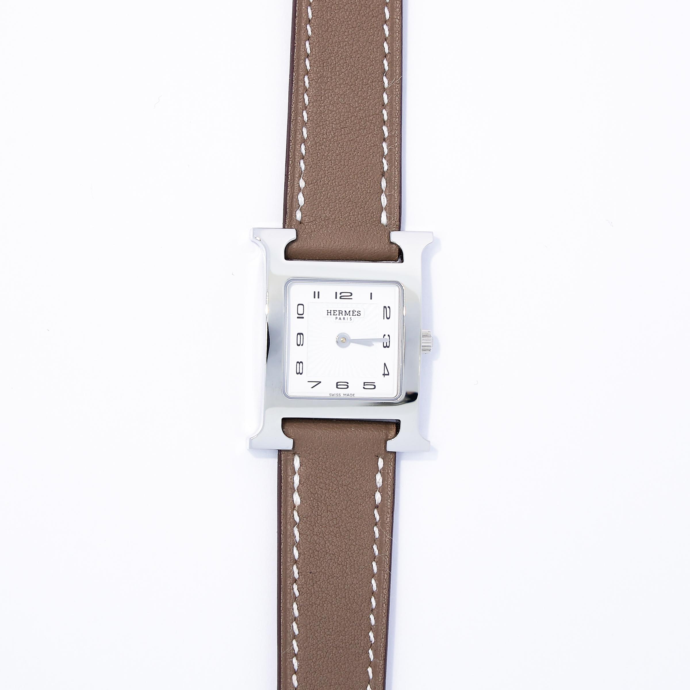 Brand New ( Rank N ) HERMÈS H Watch 21mm Etoupe (18) Swift Palladium hardware W (2024) - 2