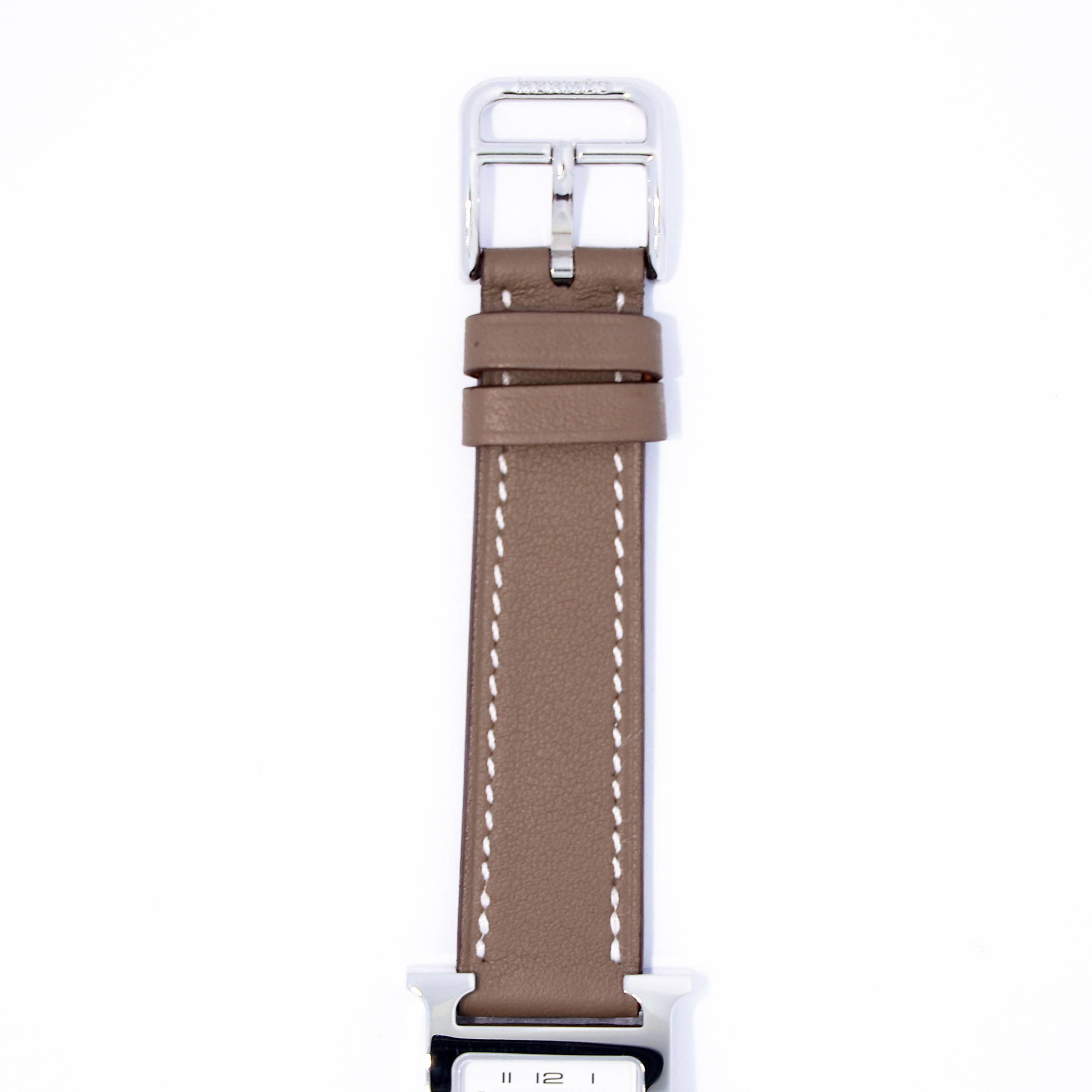 Brand New ( Rank N ) HERMÈS H Watch 21mm Etoupe (18) Swift Palladium hardware W (2024) - 3