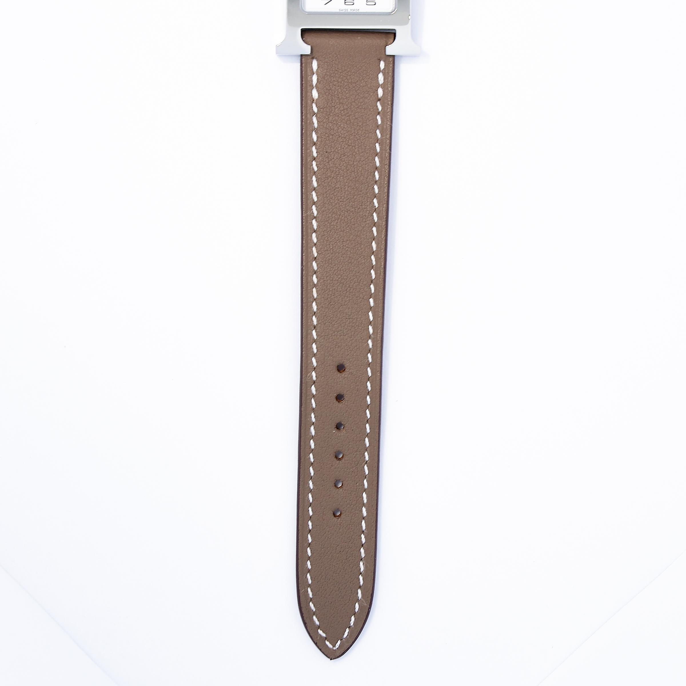 Brand New ( Rank N ) HERMÈS H Watch 21mm Etoupe (18) Swift Palladium hardware W (2024) - 4