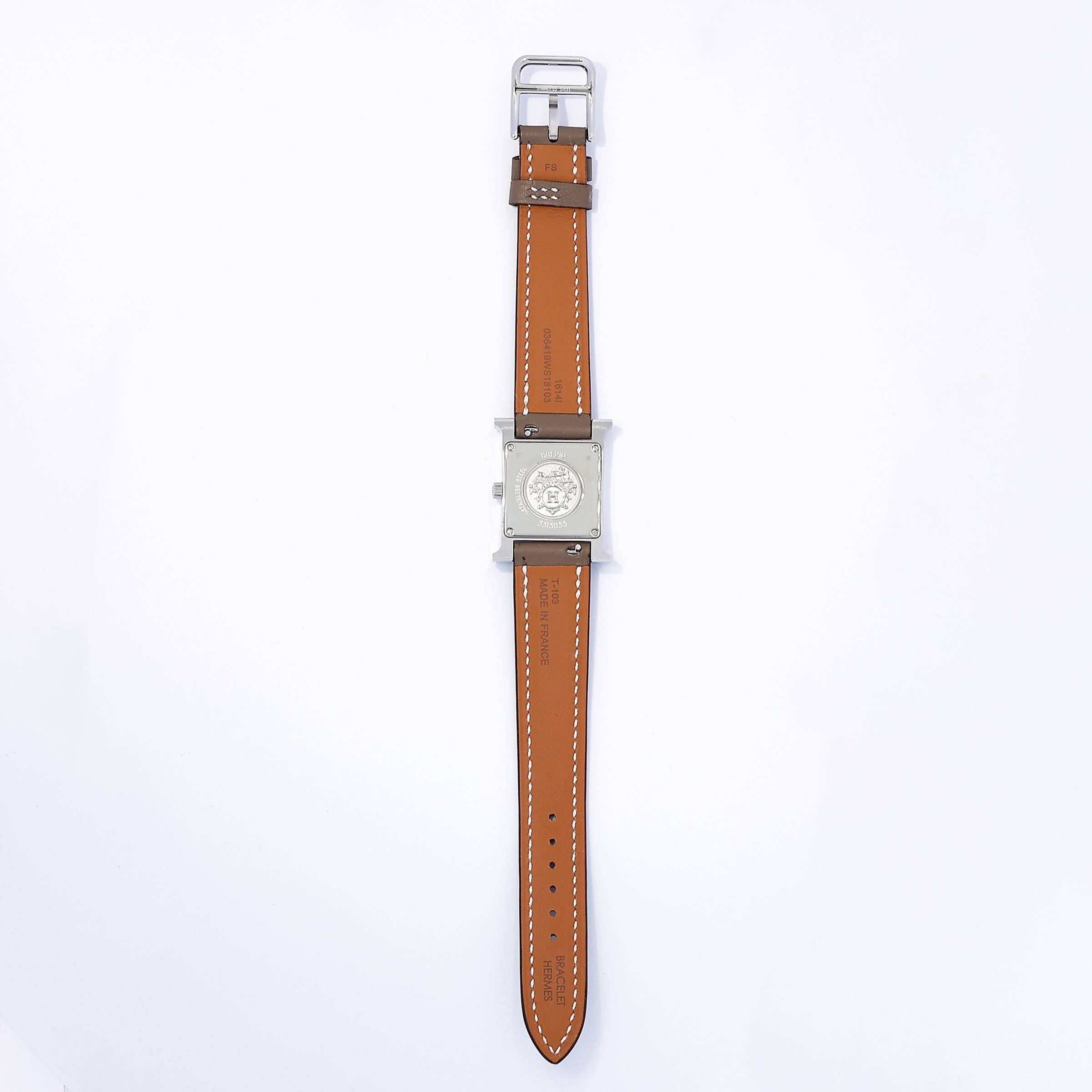 Brand New ( Rank N ) HERMÈS H Watch 21mm Etoupe (18) Swift Palladium hardware W (2024) - 5