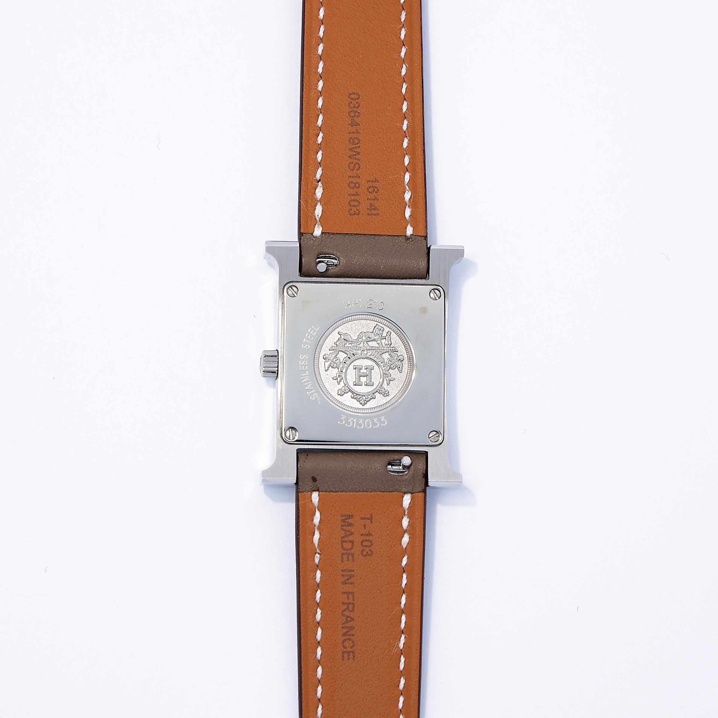 Brand New ( Rank N ) HERMÈS H Watch 21mm Etoupe (18) Swift Palladium hardware W (2024) - 6
