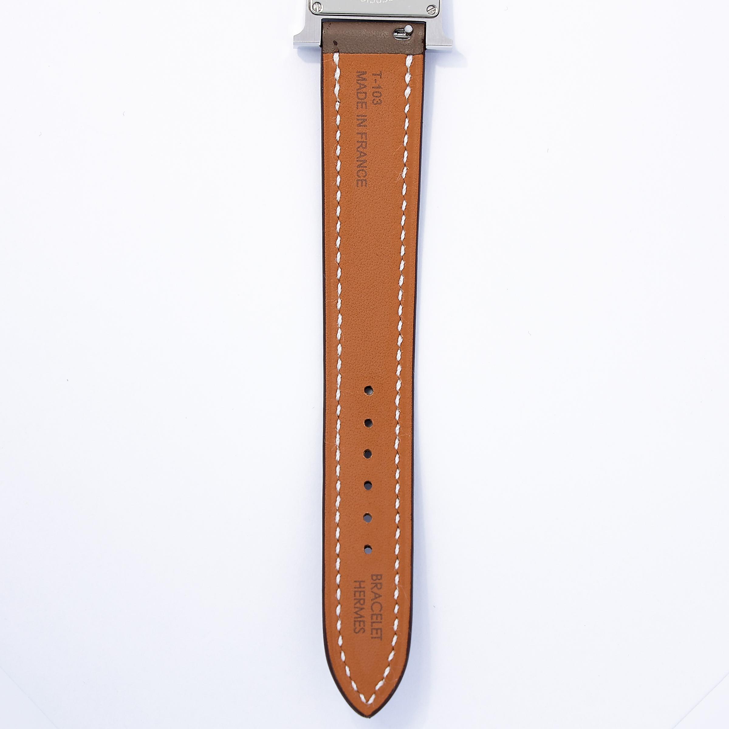 Brand New ( Rank N ) HERMÈS H Watch 21mm Etoupe (18) Swift Palladium hardware W (2024) - 8