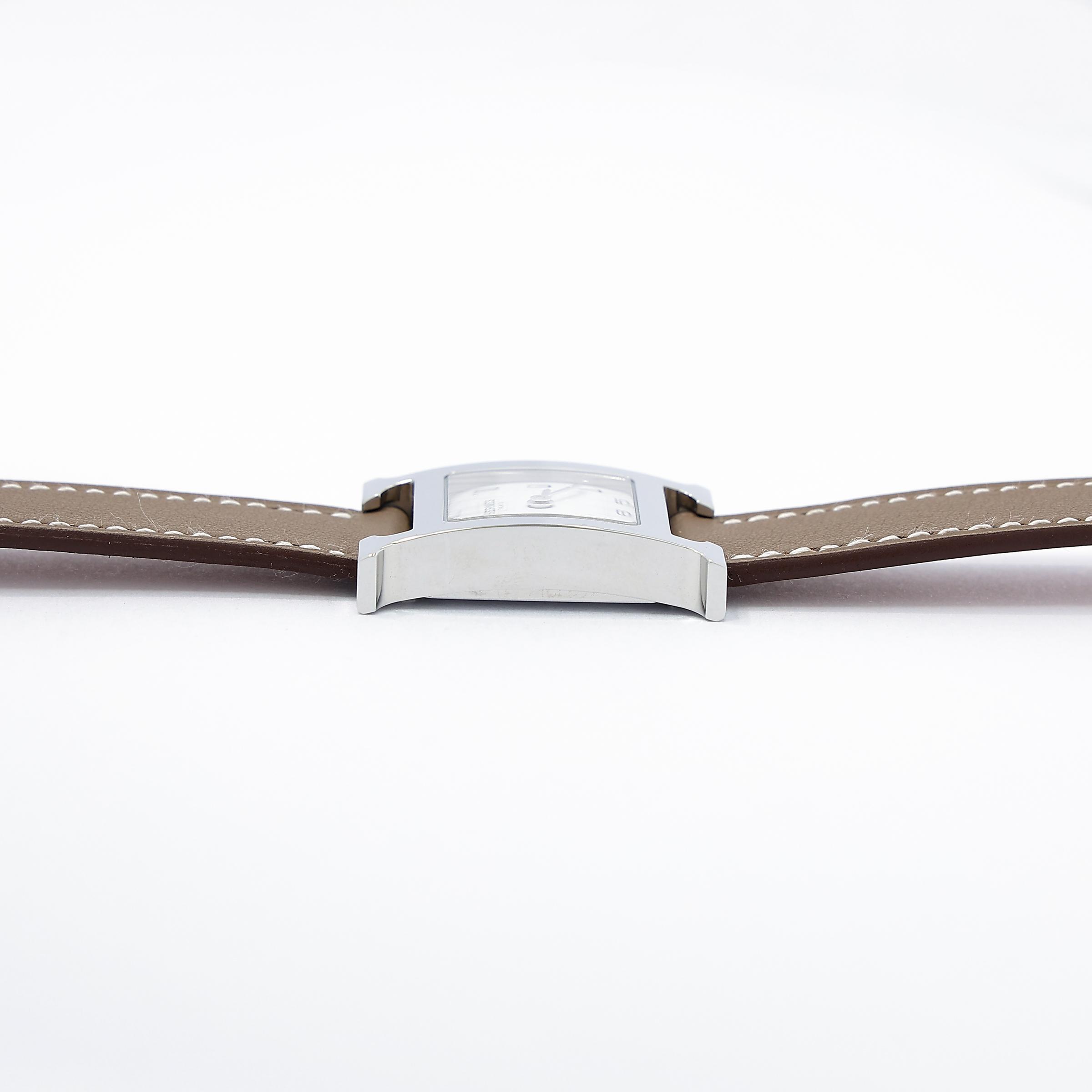 Brand New ( Rank N ) HERMÈS H Watch 21mm Etoupe (18) Swift Palladium hardware W (2024) - 9