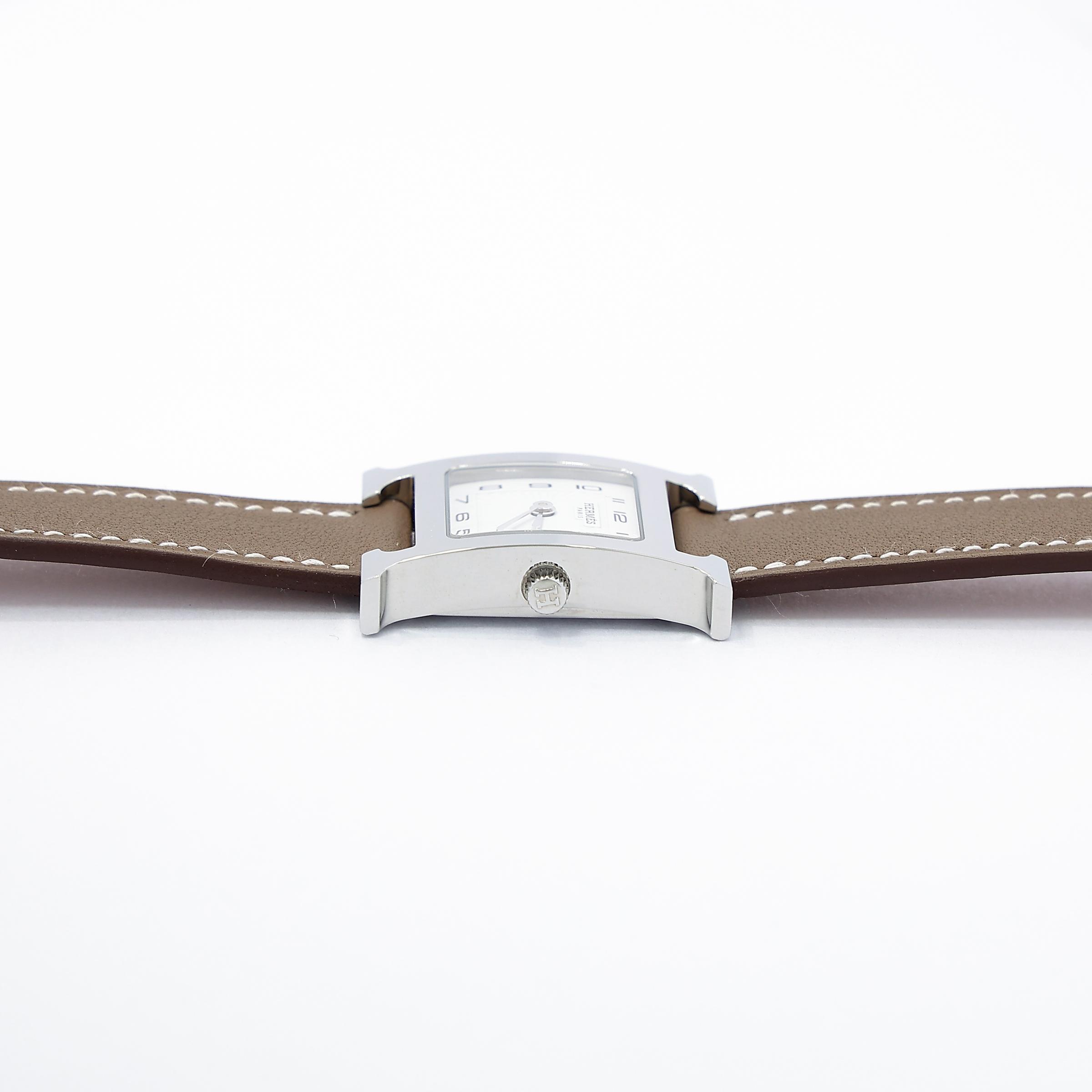 Brand New ( Rank N ) HERMÈS H Watch 21mm Etoupe (18) Swift Palladium hardware W (2024) - 10