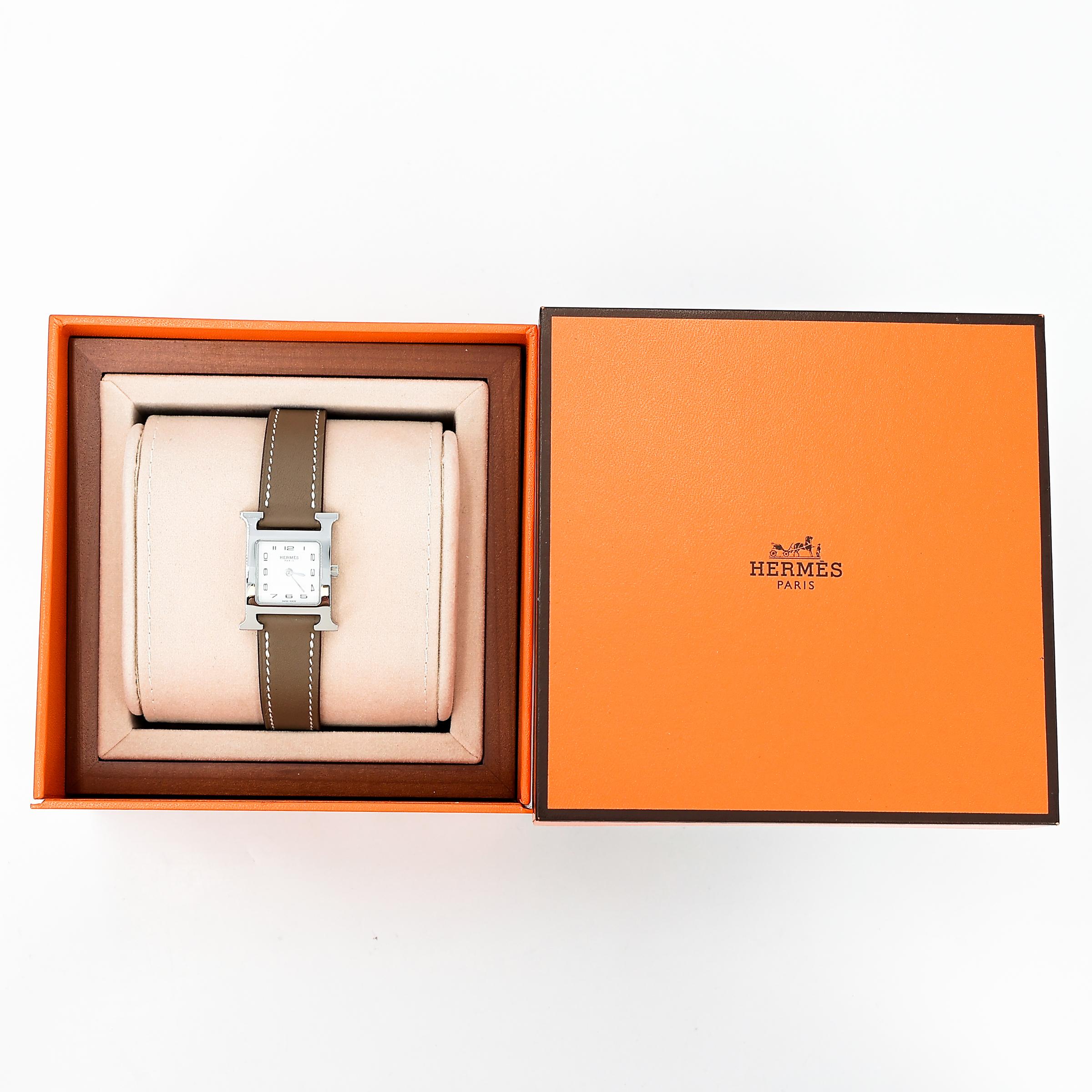 Brand New ( Rank N ) HERMÈS H Watch 21mm Etoupe (18) Swift Palladium hardware W (2024) - 11