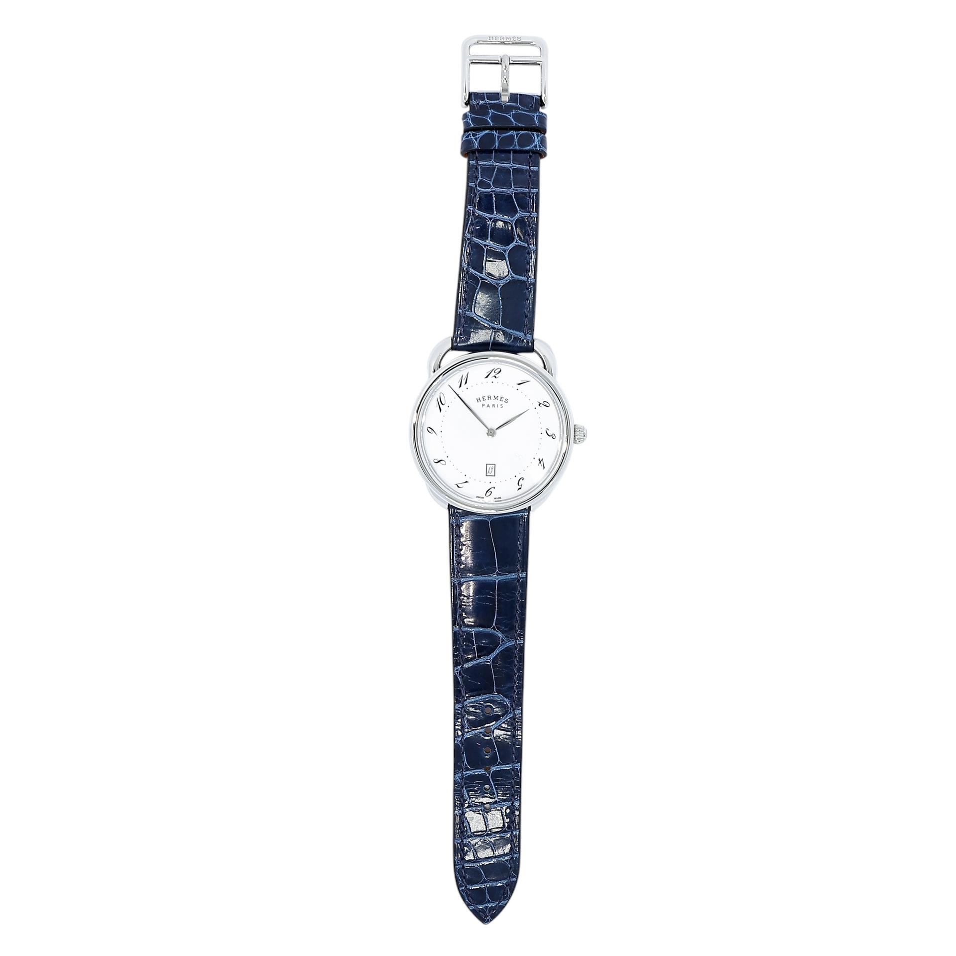 Unused ( Rank NS ) HERMÈS Arceau watch 40mm Bleu Saphir (73) Alligator Palladium hardware B (2023) - 1