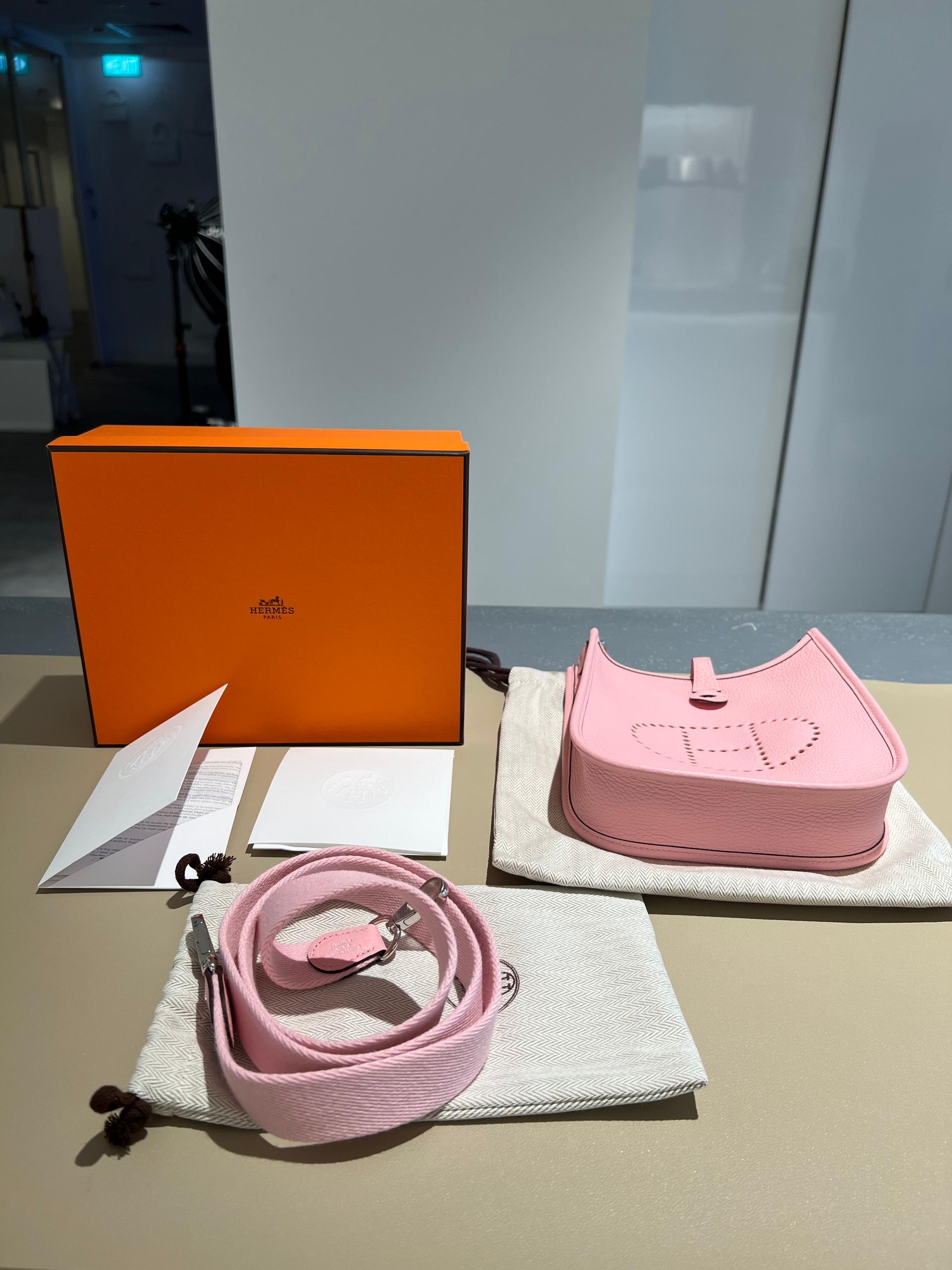 Brand New ( Rank N ) HERMÈS Mini Evelyne 16 Amazone 112cm Rose Sakura (3Q) Clemence Palladium hardware B (2023) - 13