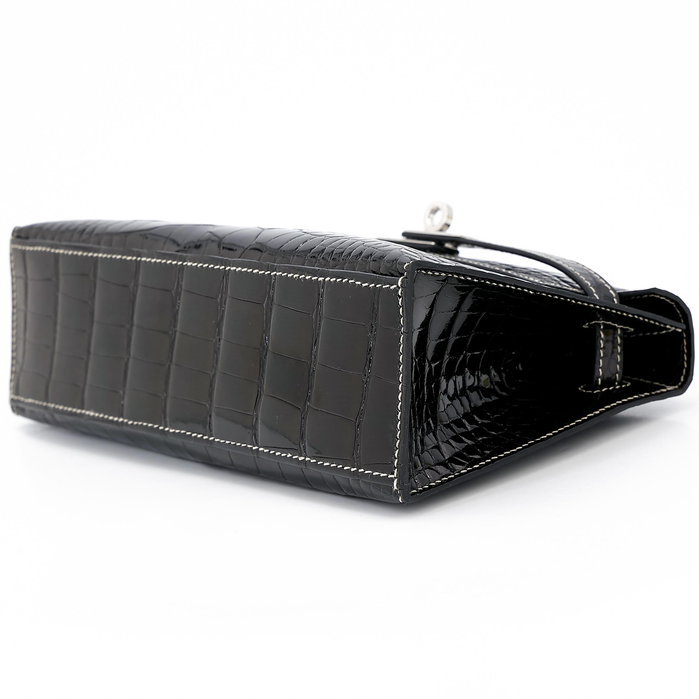 Unused ( Rank NS ) HERMÈS Special Order Kelly Pochette HSS Black (89) Alligator Palladium hardware W (2024) - 4