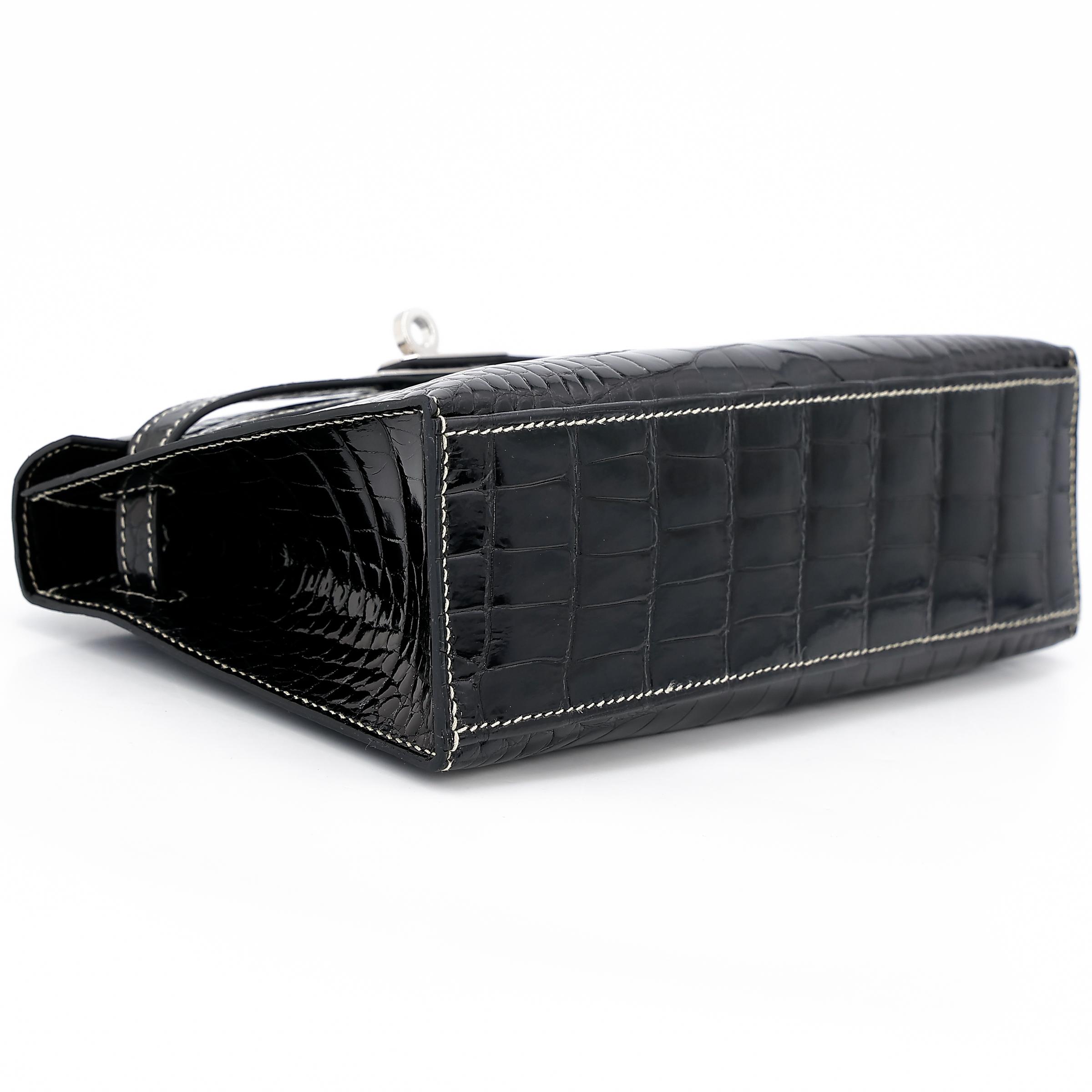 Unused ( Rank NS ) HERMÈS Special Order Kelly Pochette HSS Black (89) Alligator Palladium hardware W (2024) - 5