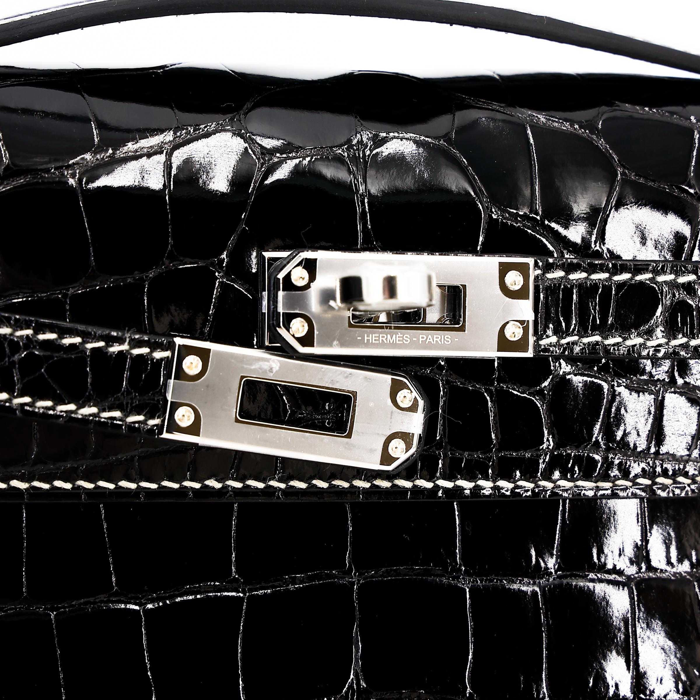 Unused ( Rank NS ) HERMÈS Special Order Kelly Pochette HSS Black (89) Alligator Palladium hardware W (2024) - 9