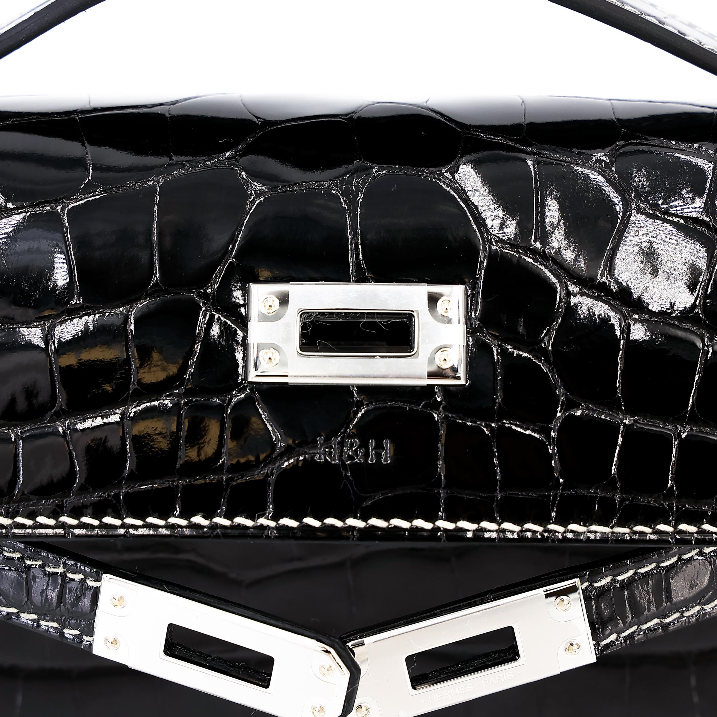 Unused ( Rank NS ) HERMÈS Special Order Kelly Pochette HSS Black (89) Alligator Palladium hardware W (2024) - 10