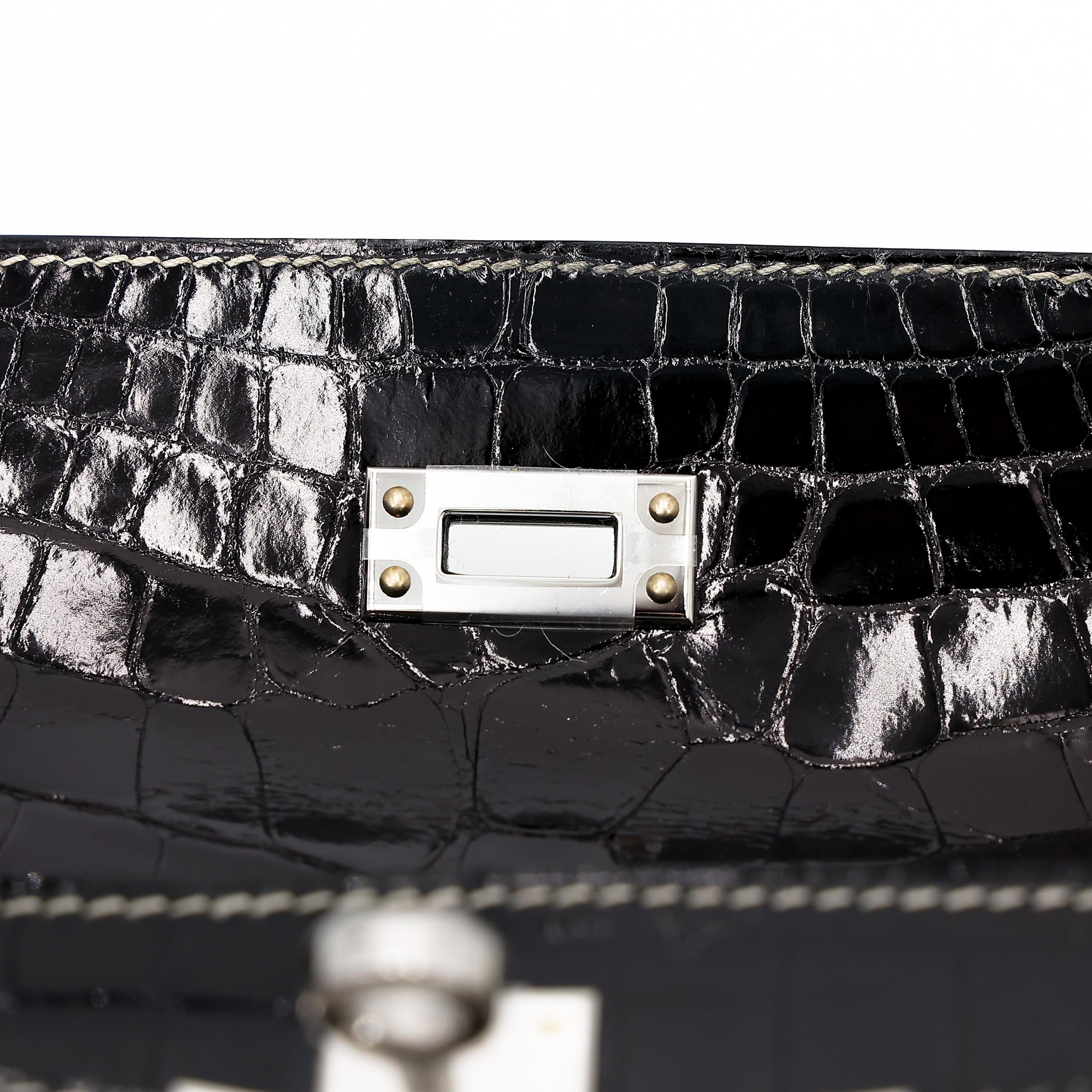 Unused ( Rank NS ) HERMÈS Special Order Kelly Pochette HSS Black (89) Alligator Palladium hardware W (2024) - 11