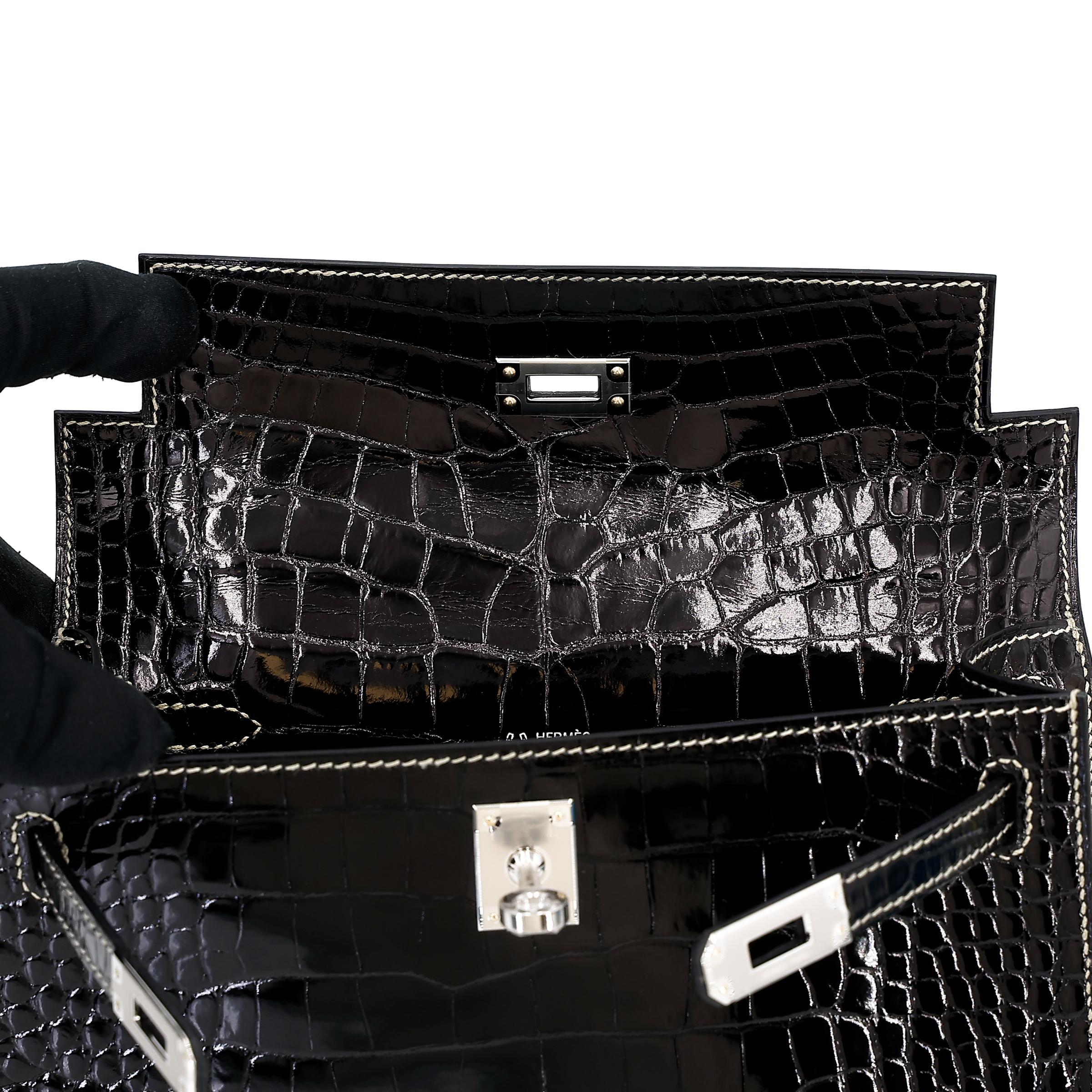 Unused ( Rank NS ) HERMÈS Special Order Kelly Pochette HSS Black (89) Alligator Palladium hardware W (2024) - 12