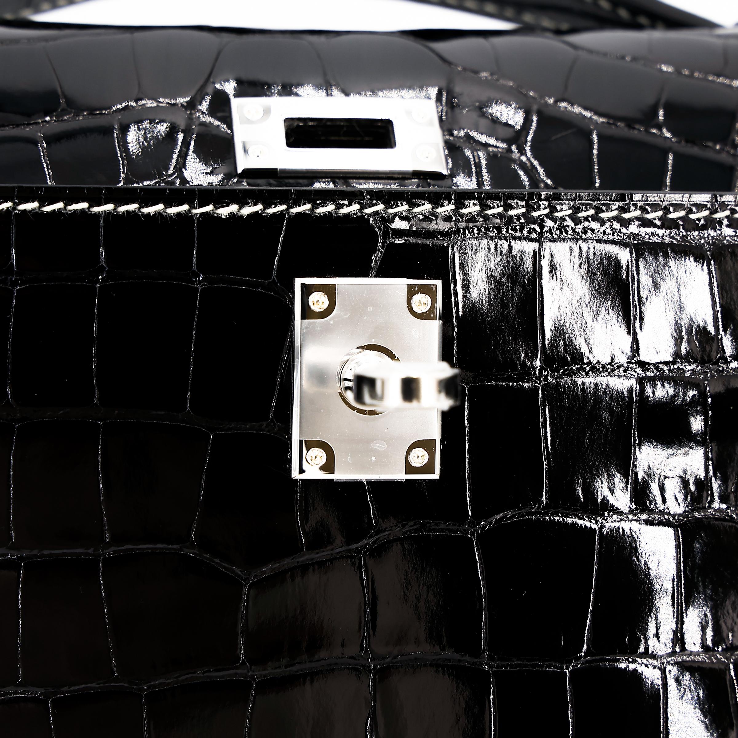 Unused ( Rank NS ) HERMÈS Special Order Kelly Pochette HSS Black (89) Alligator Palladium hardware W (2024) - 13