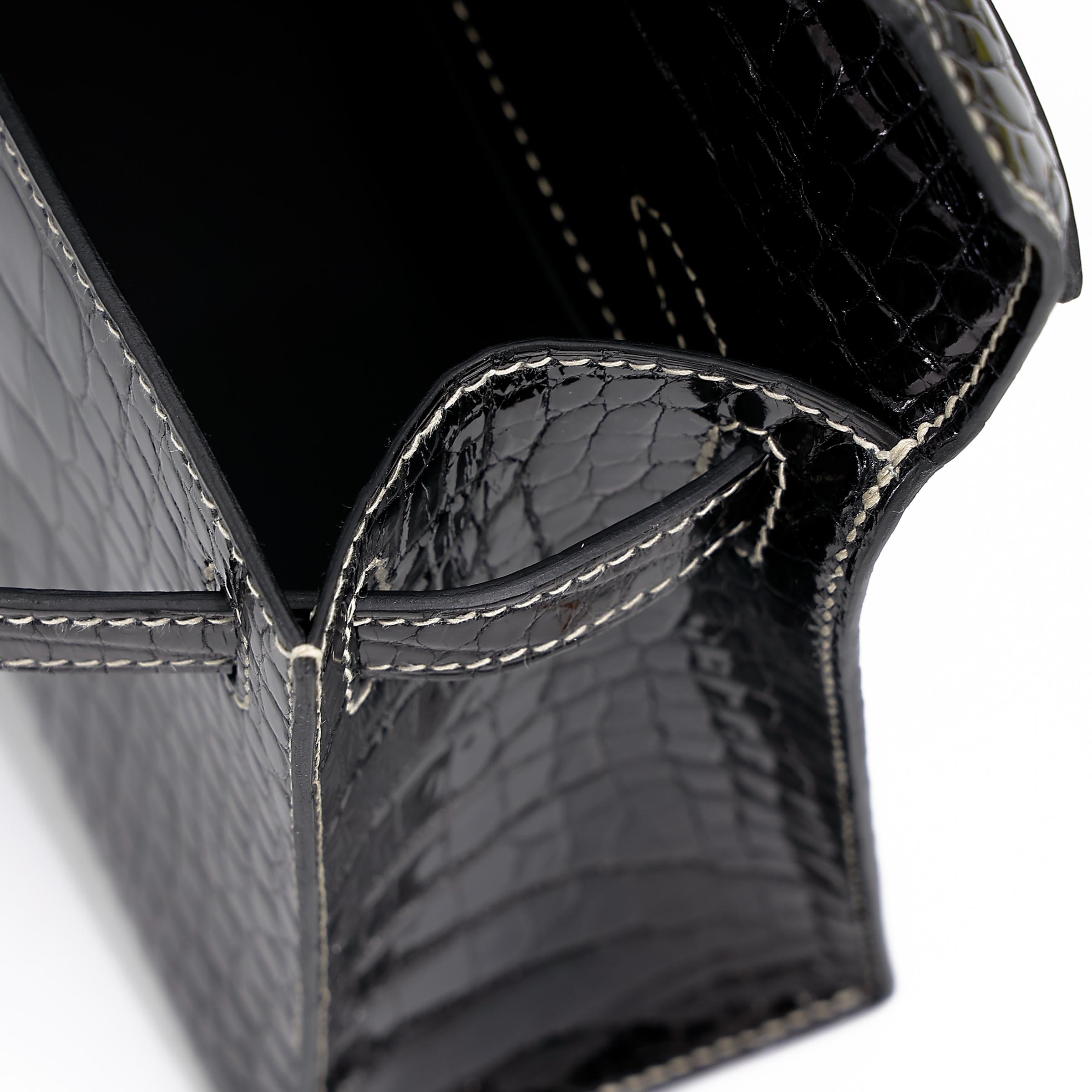 Unused ( Rank NS ) HERMÈS Special Order Kelly Pochette HSS Black (89) Alligator Palladium hardware W (2024) - 17