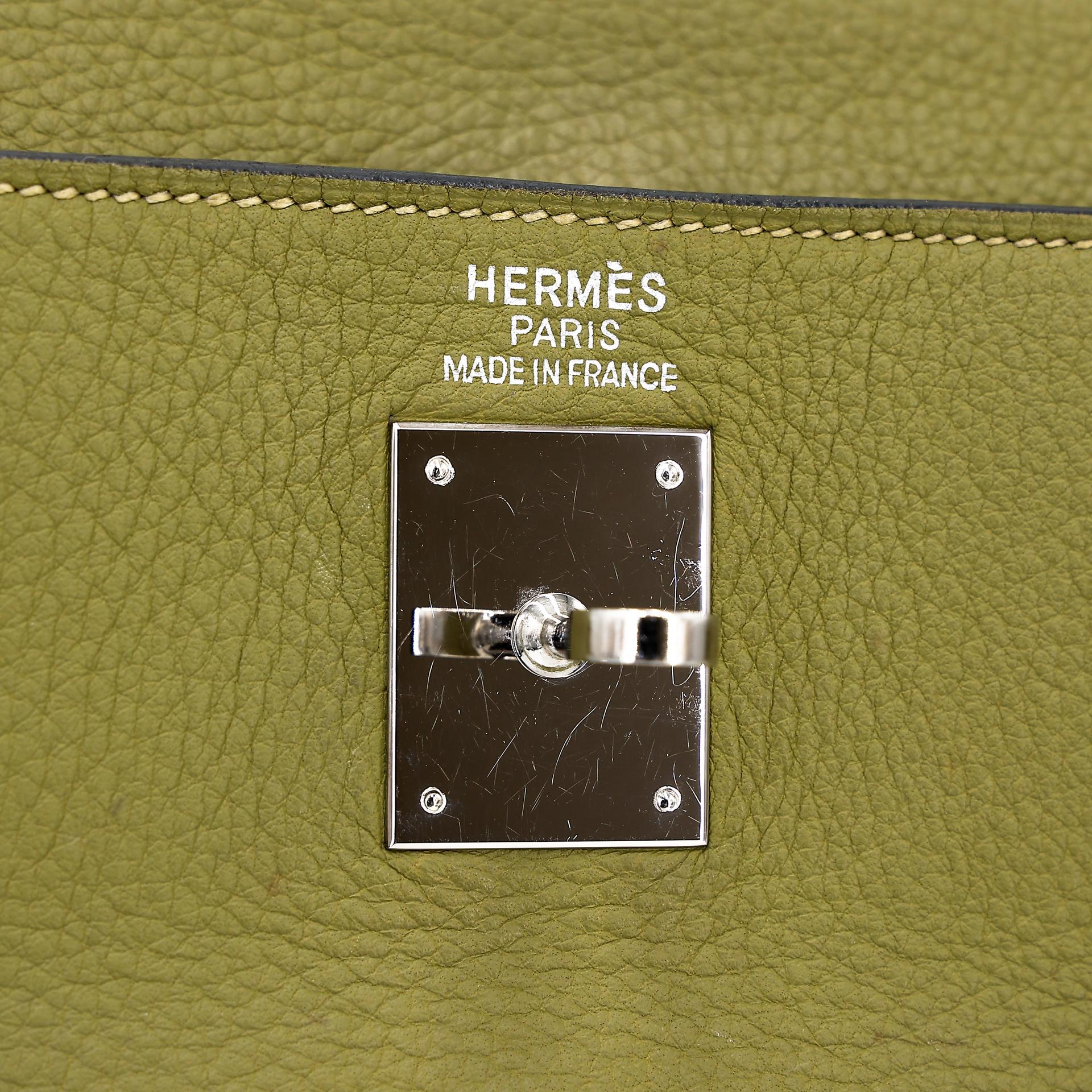 Good ( Rank AB) HERMÈS Kelly 35 Vert Anis (66) Clemence Palladium hardware Square J (2006) - 29