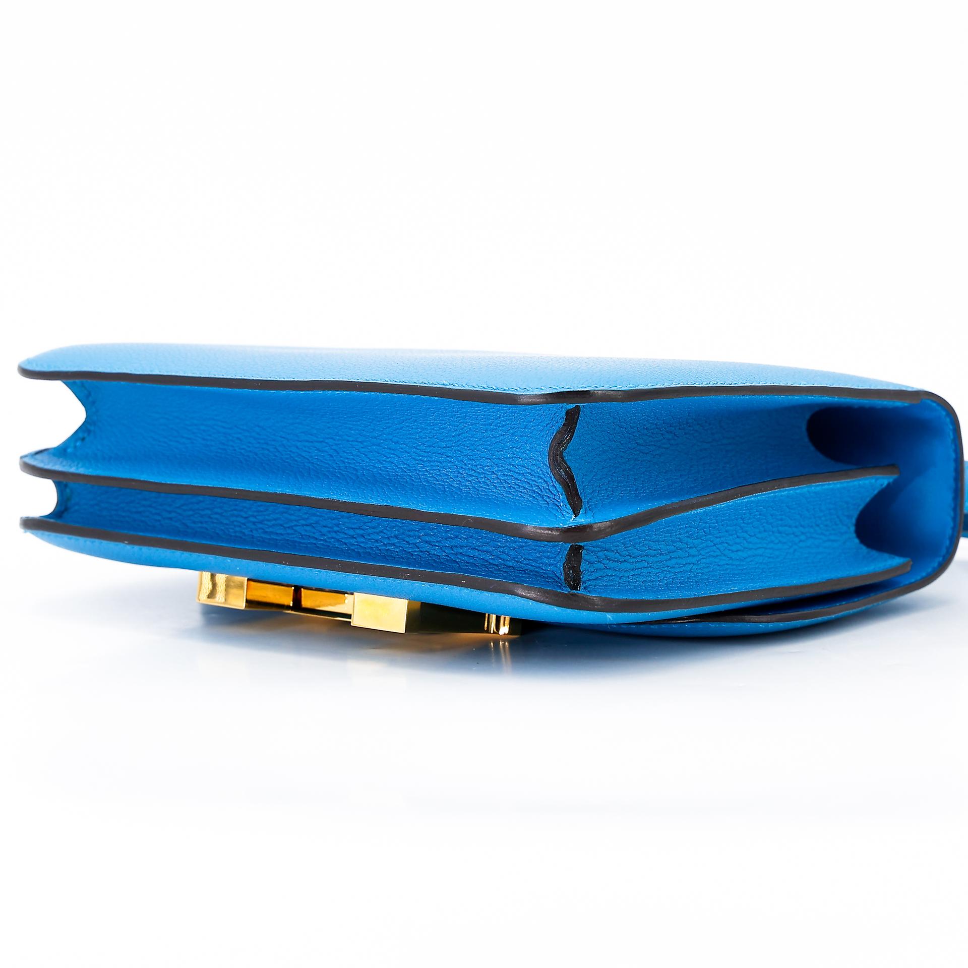 Very Good ( Rank A) HERMÈS Constance Mini Bleu Zanzibar (B3) Evercolor Gold hardware A (2017) - 8