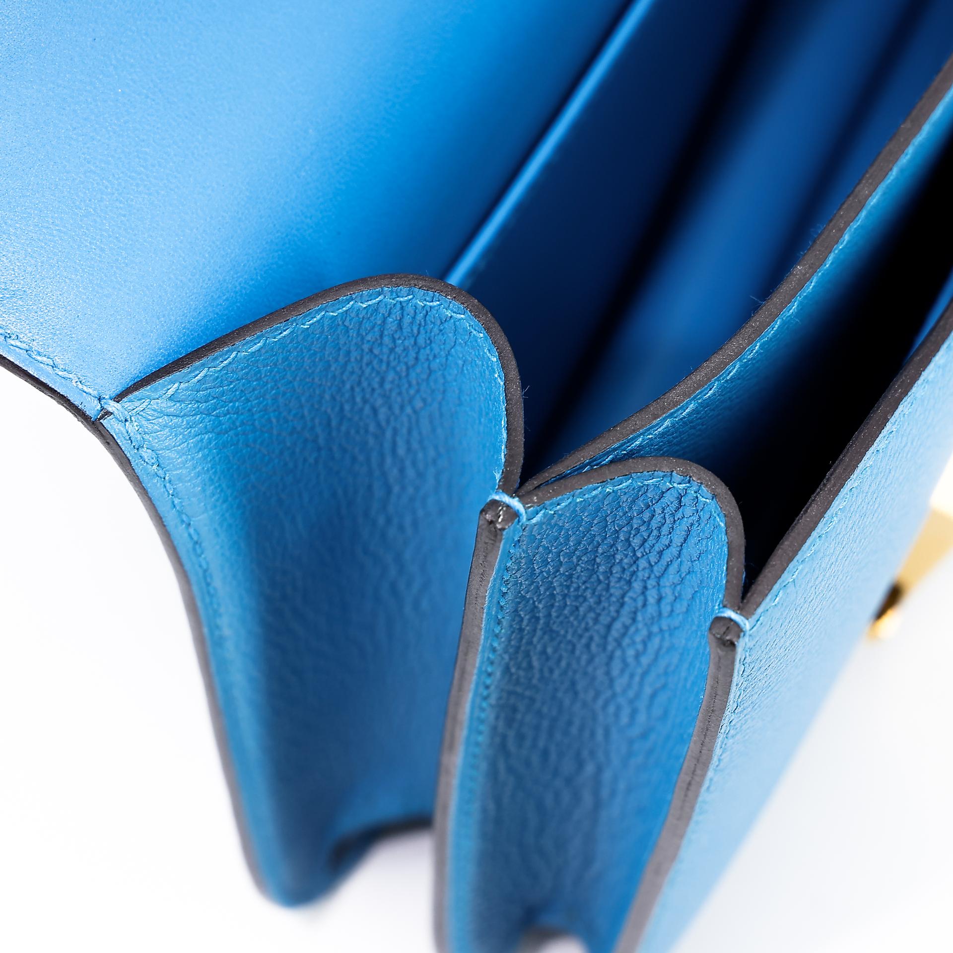 Very Good ( Rank A) HERMÈS Constance Mini Bleu Zanzibar (B3) Evercolor Gold hardware A (2017) - 20
