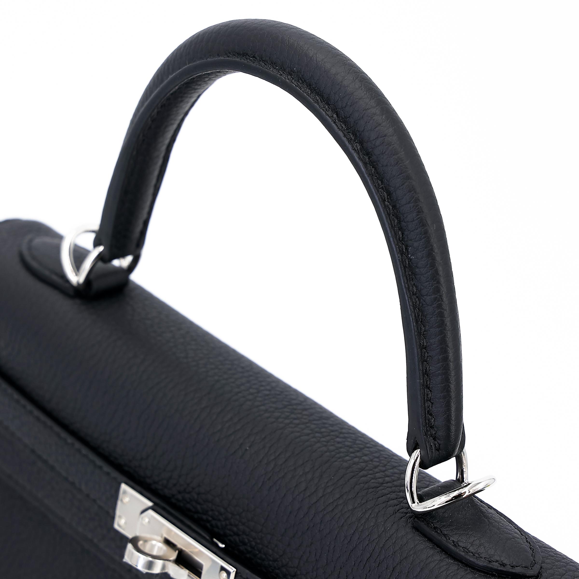 Brand New ( Rank N ) HERMÈS Kelly 25 Black (89) Togo Palladium hardware W (2024) - 3