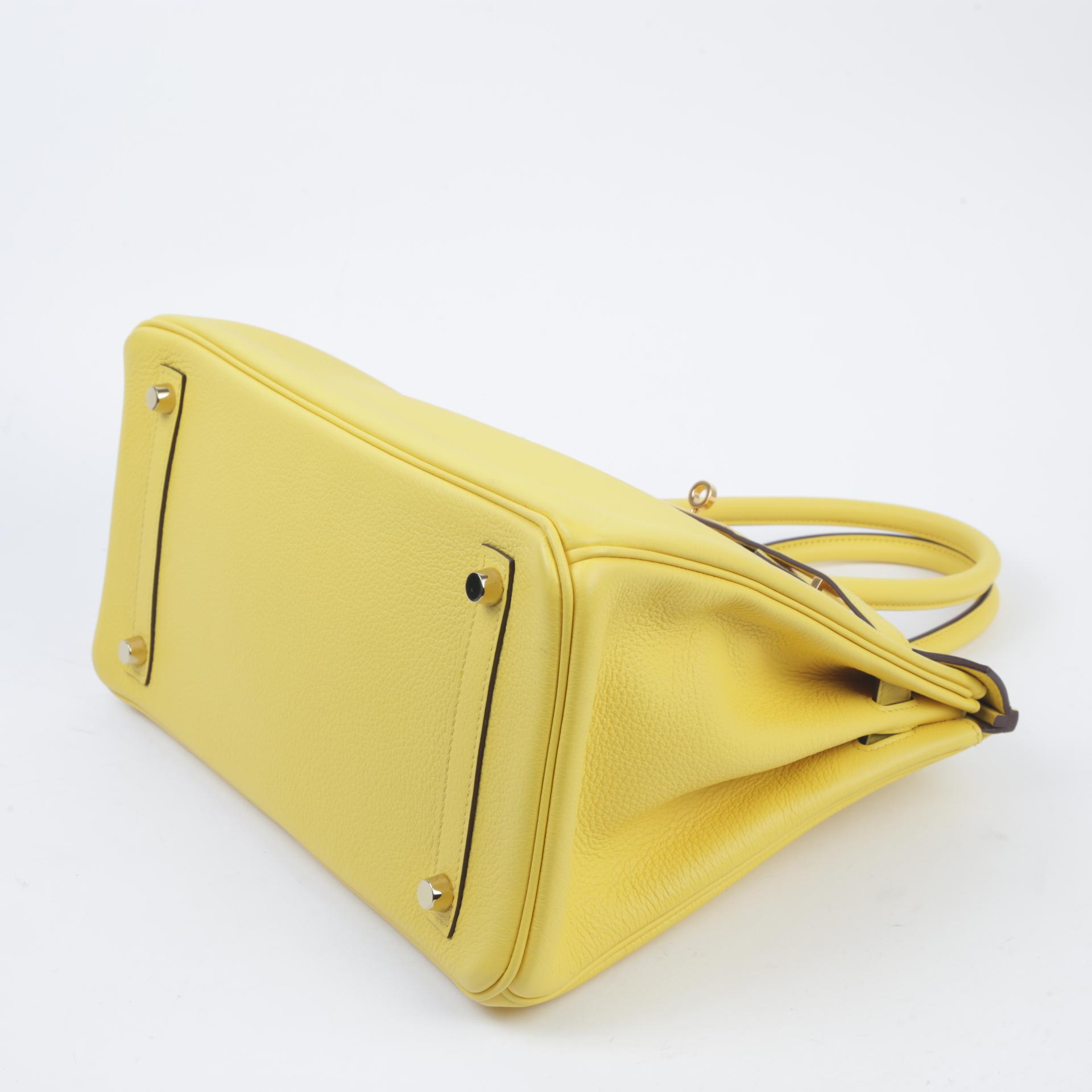 Very Good ( Rank A) HERMÈS Birkin 30 Jaune de Naples (9O) Taurillion Novillo Gold hardware D (2019) - 5