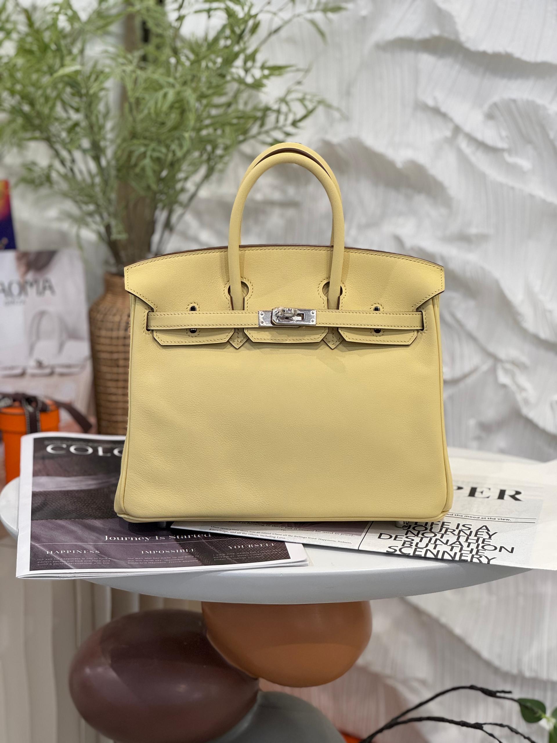 Unused ( Rank NS ) HERMÈS Birkin 25 (S) Jaune Poussin (1Z) Swift Palladium hardware T (2015) - 16