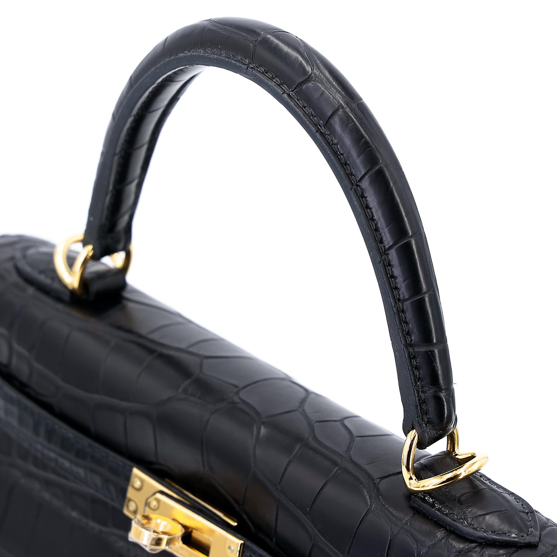 Unused ( Rank NS ) HERMÈS Kelly 25 Black (89) Matte Alligator Gold hardware Y (2020) - 3