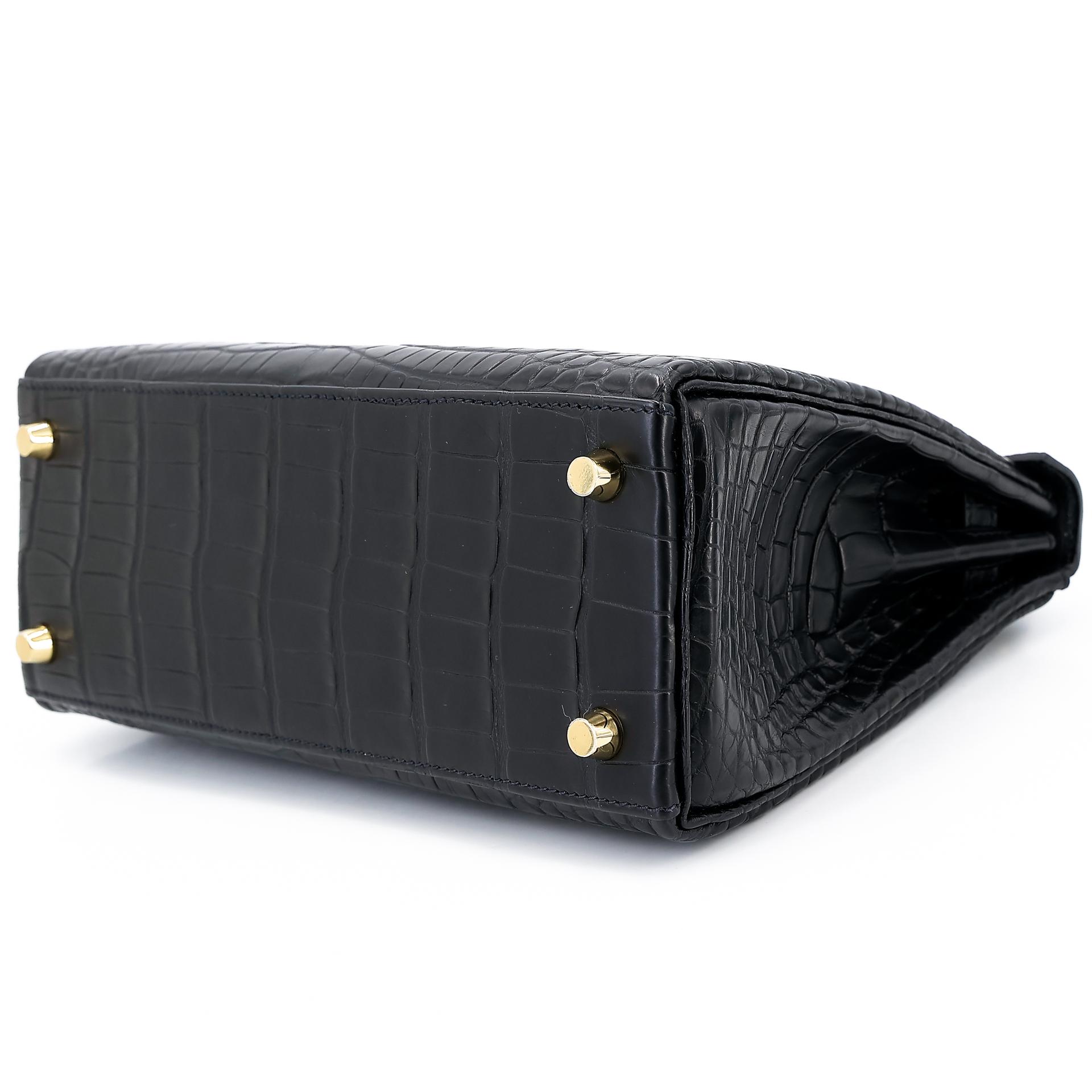 Unused ( Rank NS ) HERMÈS Kelly 25 Black (89) Matte Alligator Gold hardware Y (2020) - 4