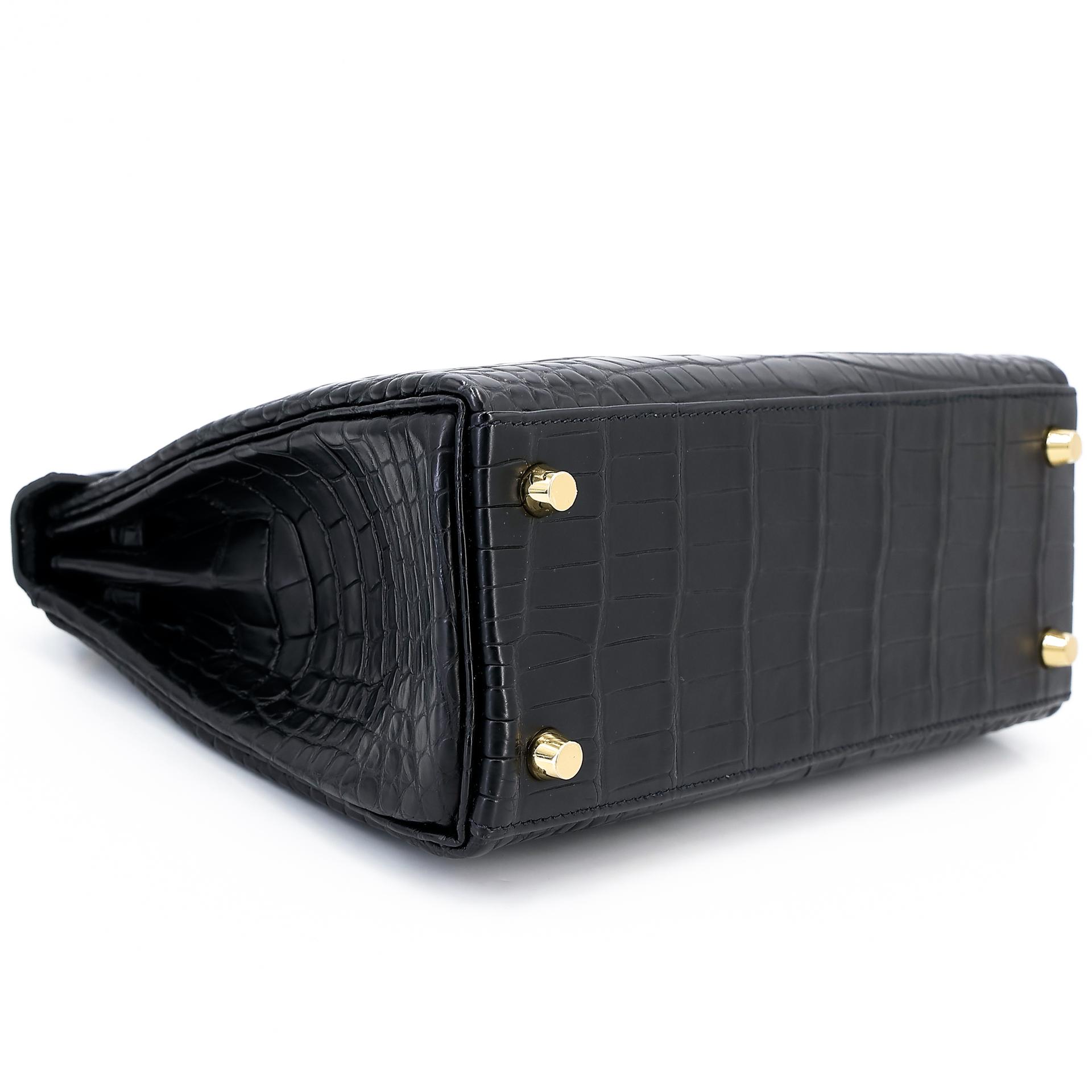 Unused ( Rank NS ) HERMÈS Kelly 25 Black (89) Matte Alligator Gold hardware Y (2020) - 5
