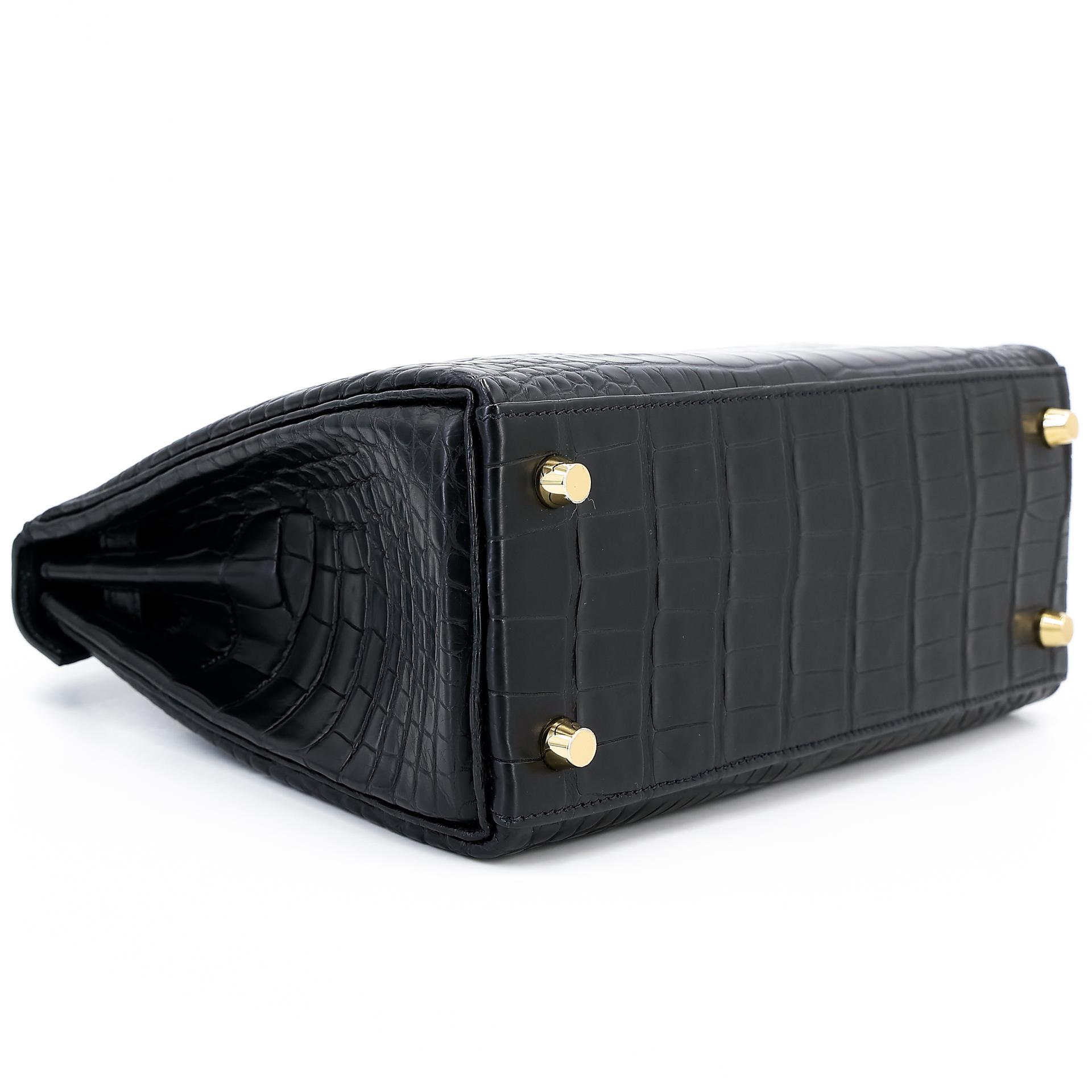 Unused ( Rank NS ) HERMÈS Kelly 25 Black (89) Matte Alligator Gold hardware Y (2020) - 7