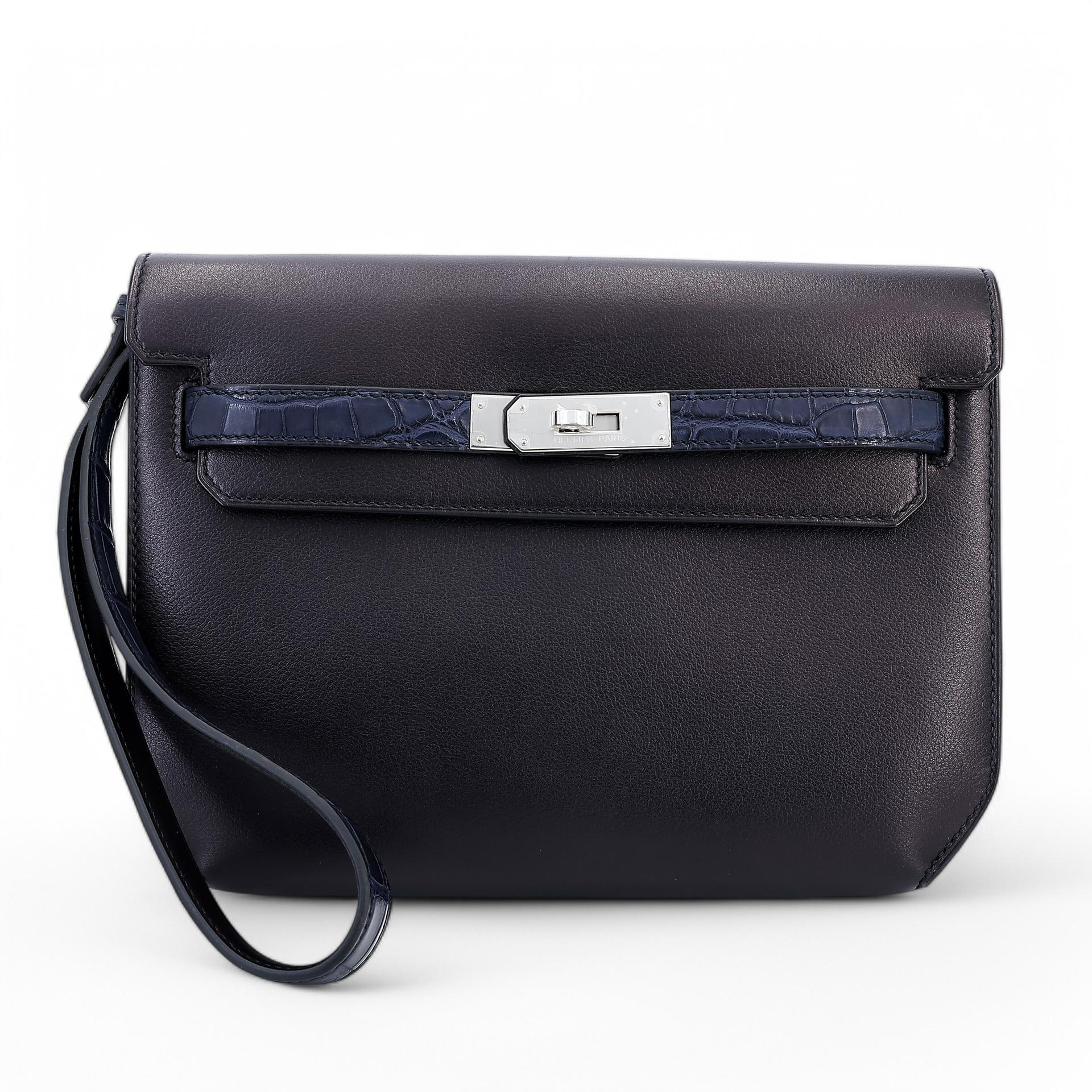 Excellent ( Rank SA ) HERMÈS Kelly depeches 25 Touch Bleu Nuit (2Z) Evergrain Matte Alligator Palladium hardware Z (2021) - 1