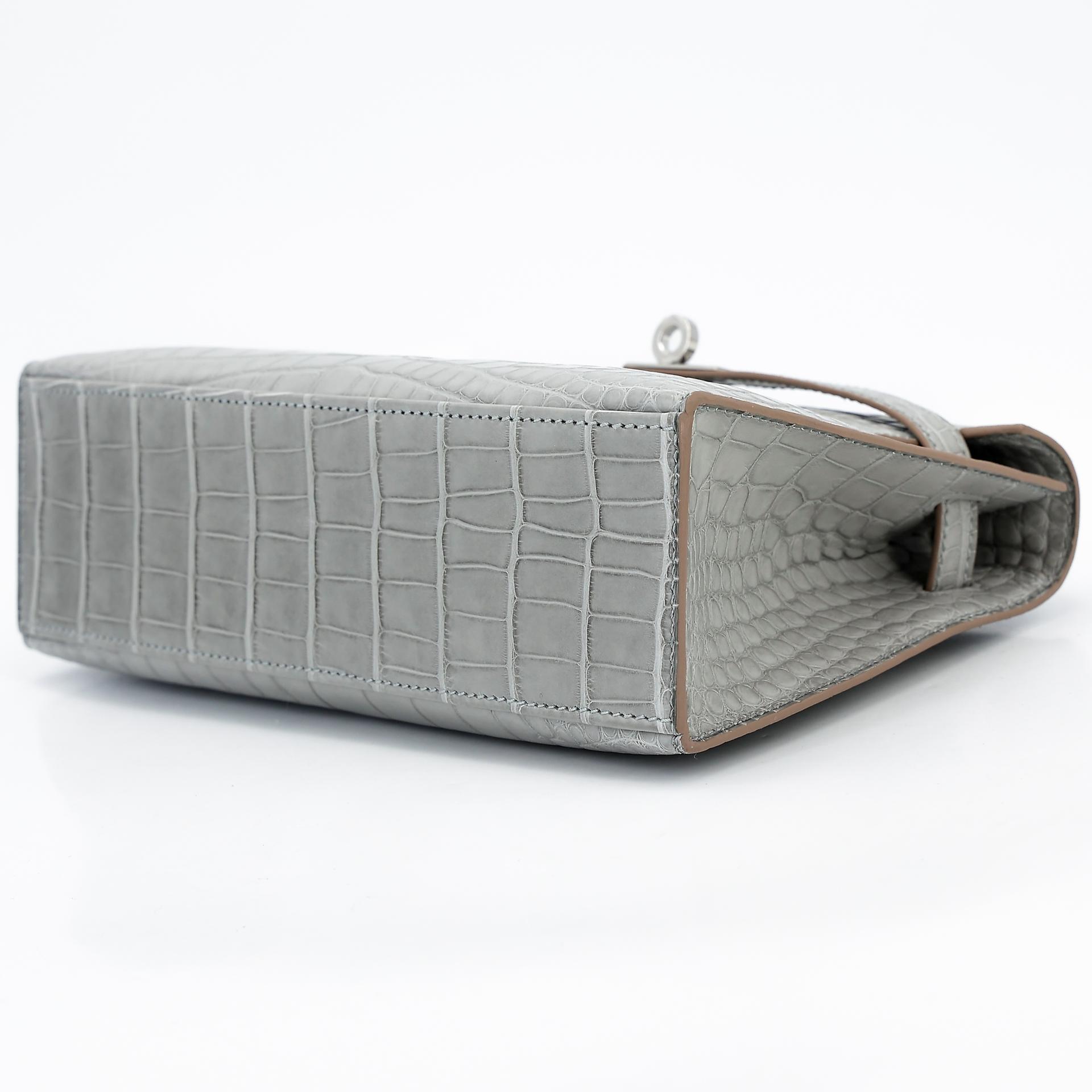Unused ( Rank NS ) HERMÈS Kelly Pochette Gris Perle (80) Matte Alligator Palladium hardware W (2024) - 4