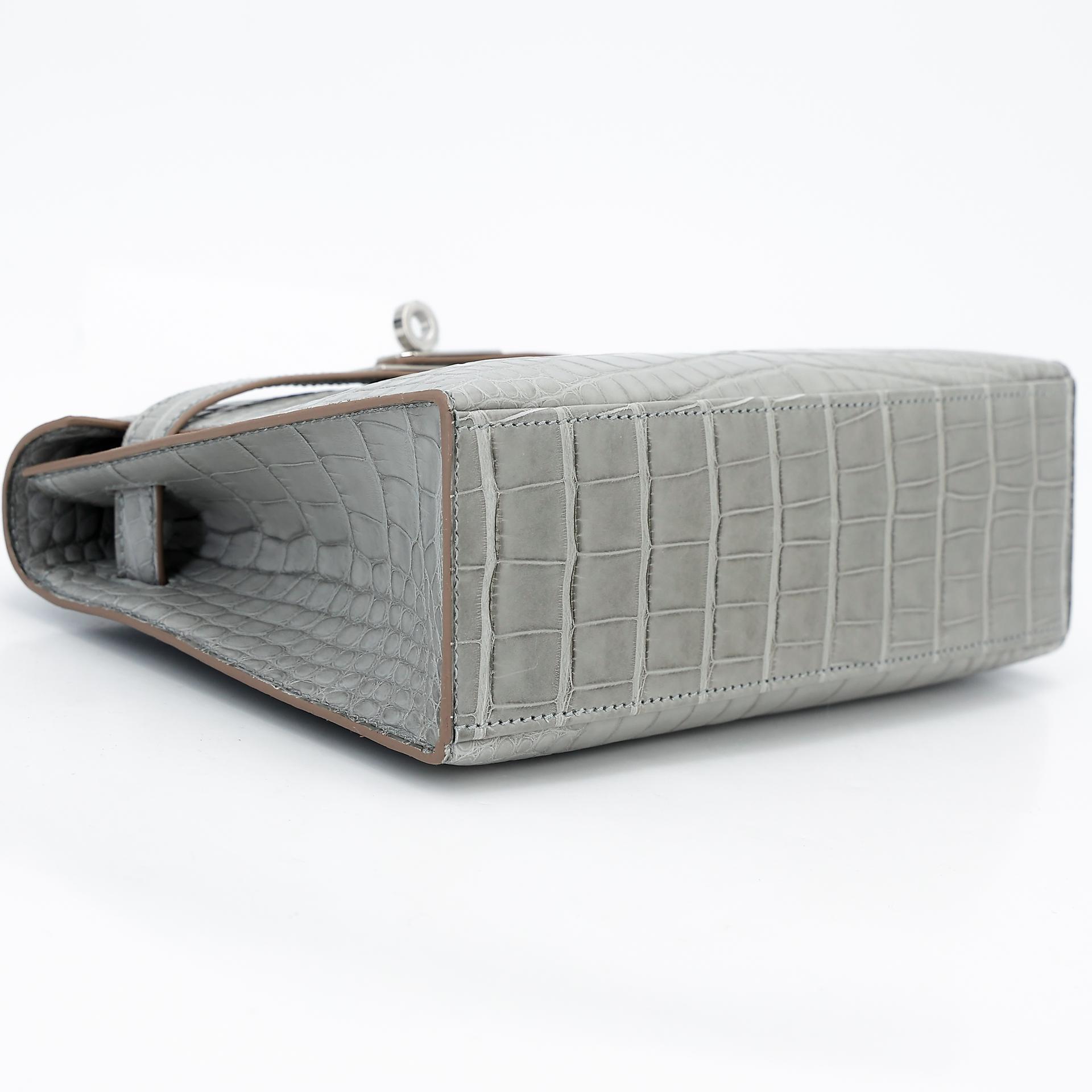 Unused ( Rank NS ) HERMÈS Kelly Pochette Gris Perle (80) Matte Alligator Palladium hardware W (2024) - 5