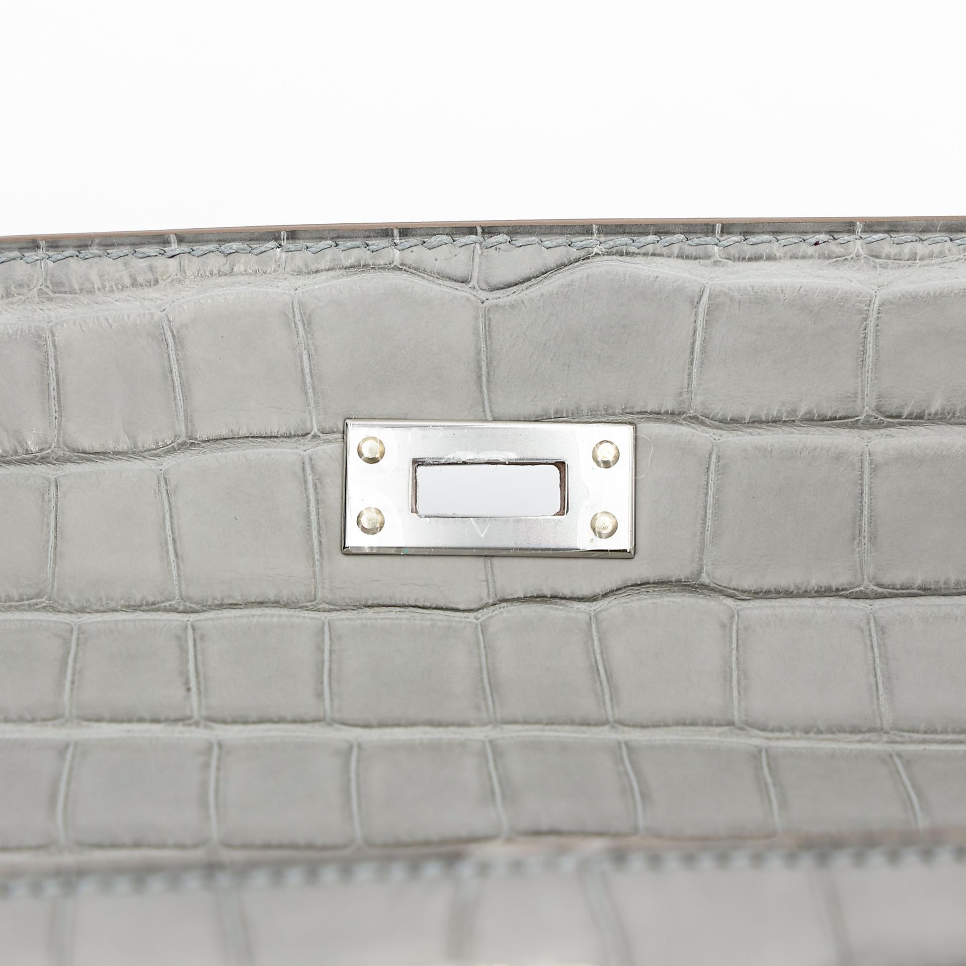 Unused ( Rank NS ) HERMÈS Kelly Pochette Gris Perle (80) Matte Alligator Palladium hardware W (2024) - 10