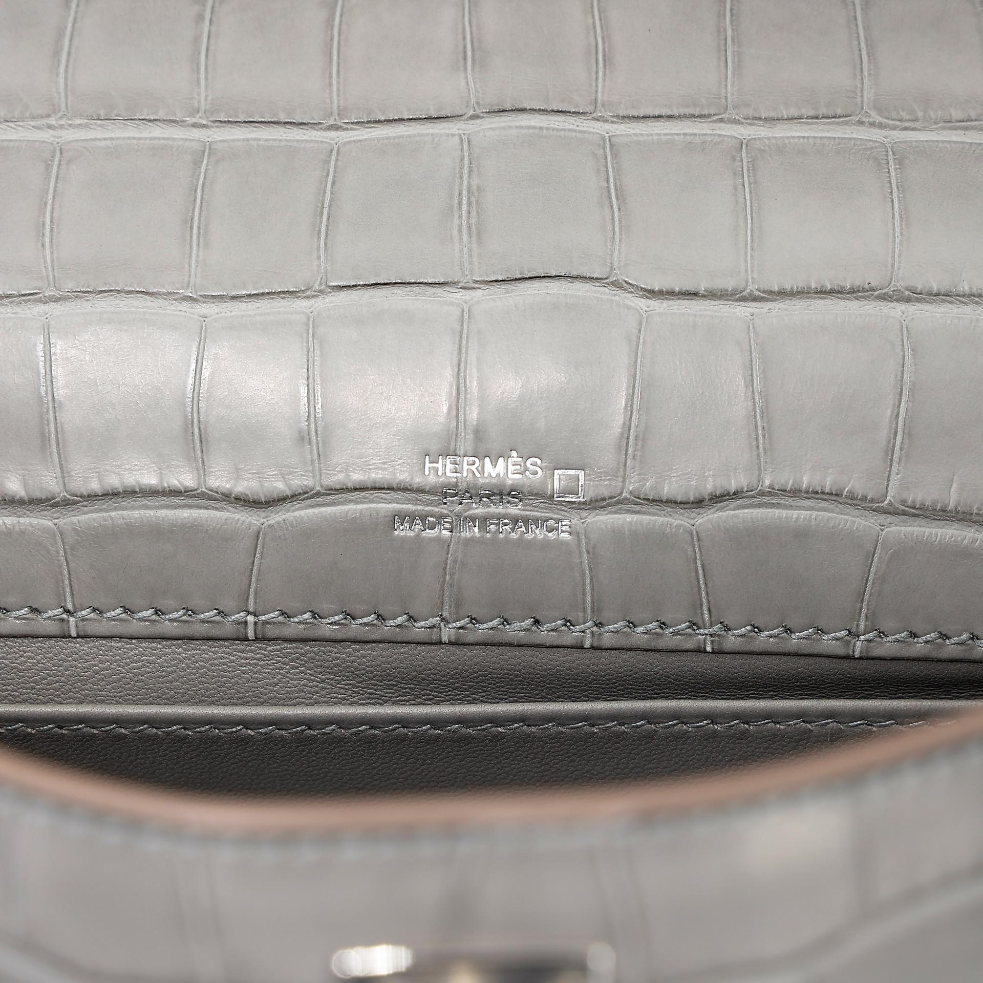 Unused ( Rank NS ) HERMÈS Kelly Pochette Gris Perle (80) Matte Alligator Palladium hardware W (2024) - 13