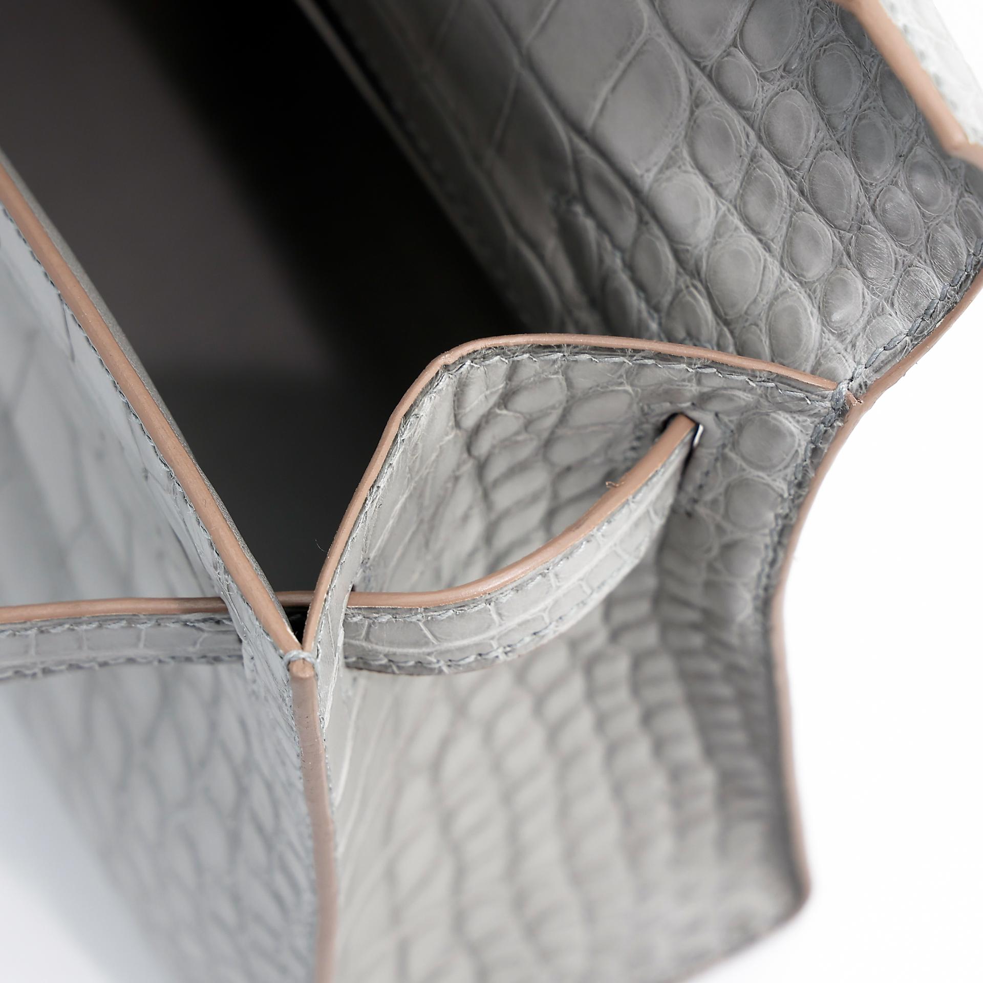 Unused ( Rank NS ) HERMÈS Kelly Pochette Gris Perle (80) Matte Alligator Palladium hardware W (2024) - 15