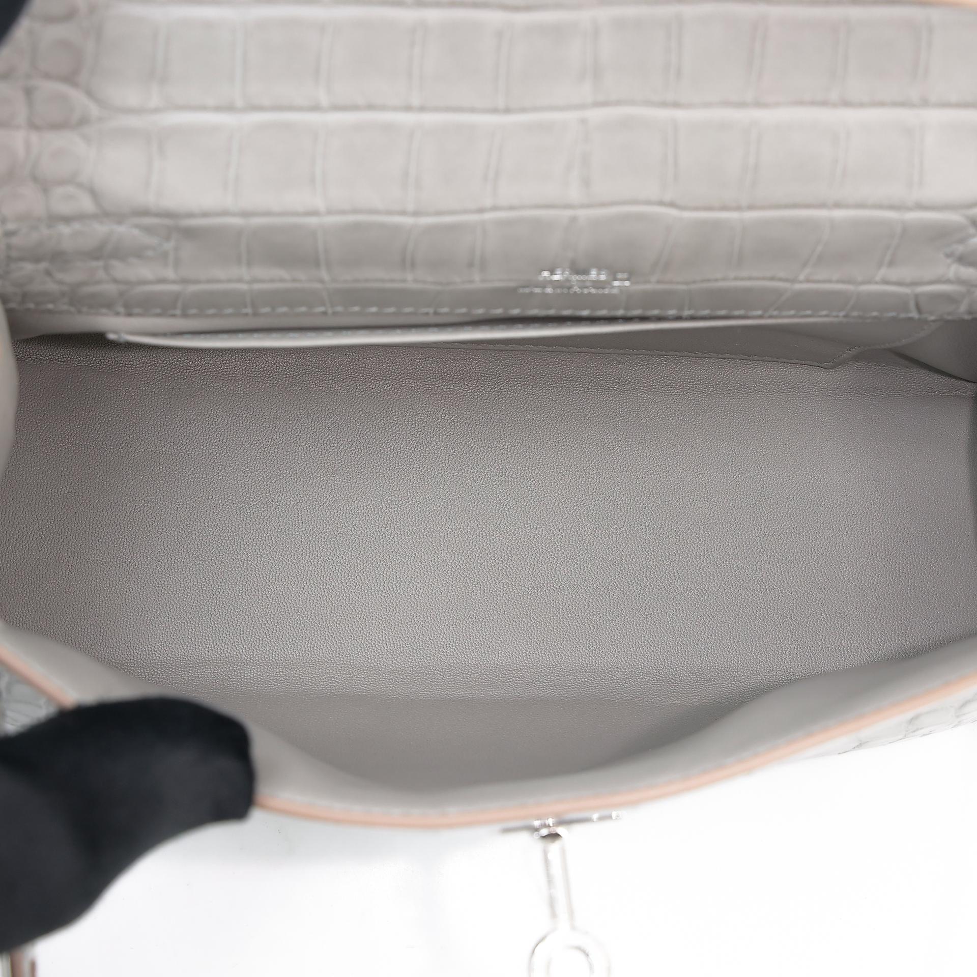 Unused ( Rank NS ) HERMÈS Kelly Pochette Gris Perle (80) Matte Alligator Palladium hardware W (2024) - 19