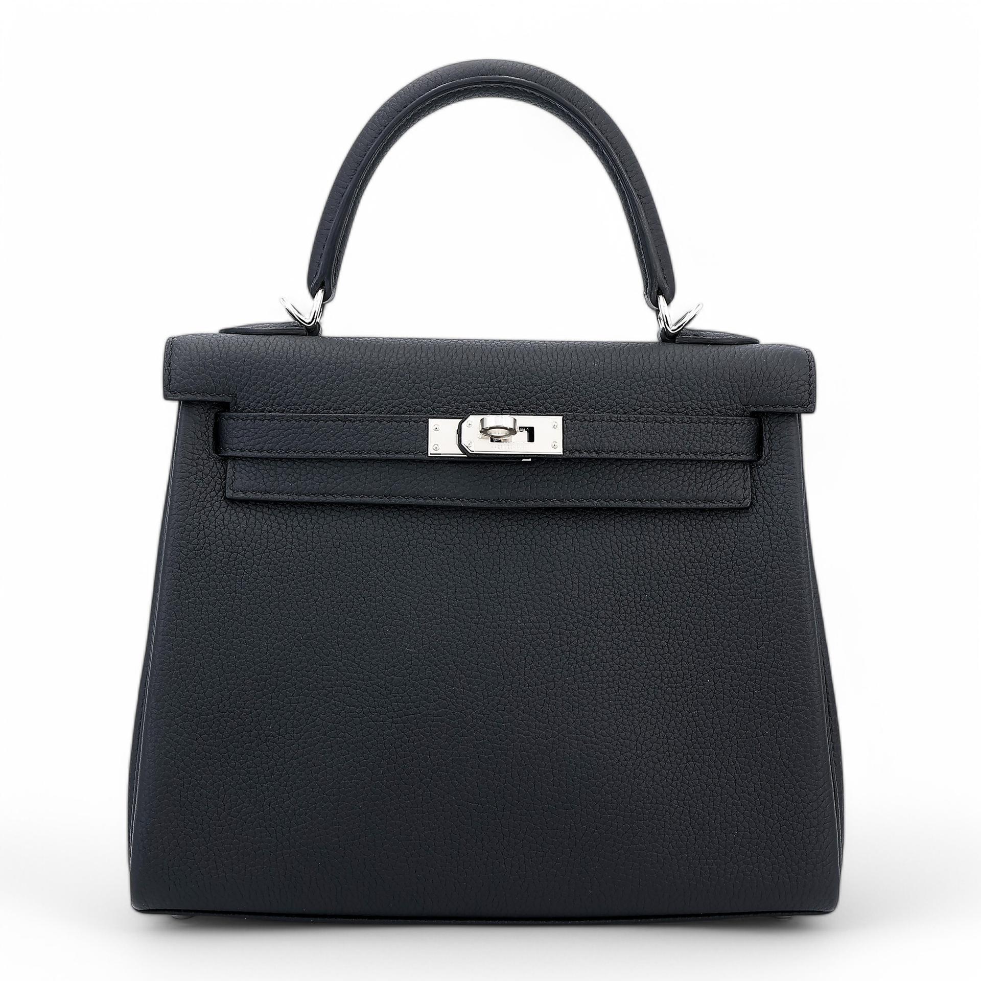 Brand New ( Rank N ) HERMÈS Kelly 25 Black (89) Togo Palladium hardware W (2024) - 1