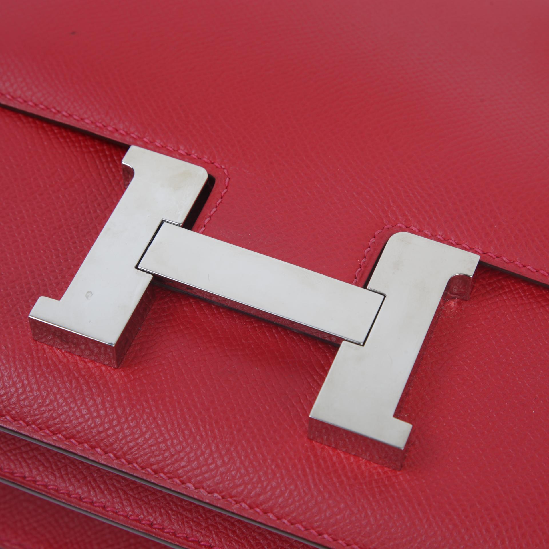 Very Good ( Rank A) HERMÈS Constance 24 Rouge Casaque (Q5) Epsom Palladium hardware X (2016) - 9