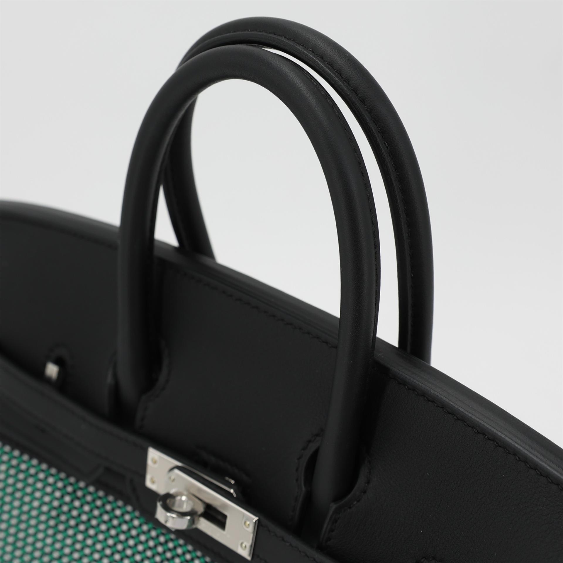 Brand New ( Rank N ) HERMÈS Birkin 25 Quadrille Menthe (6W) Black (89) Swift Toile Quadrille canvas Palladium hardware W (2024) - 3