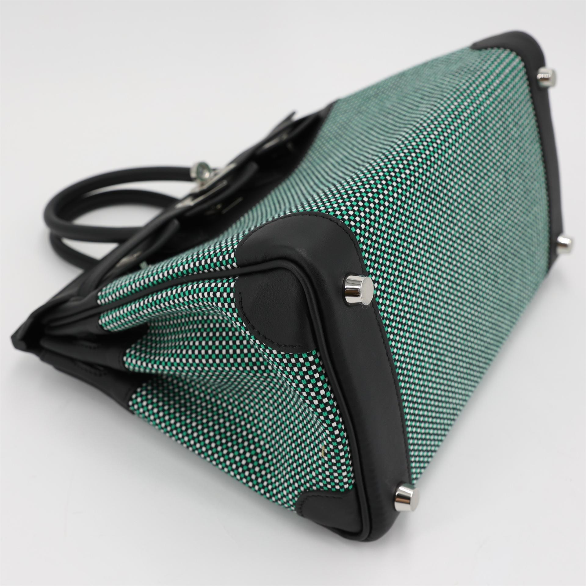 Brand New ( Rank N ) HERMÈS Birkin 25 Quadrille Menthe (6W) Black (89) Swift Toile Quadrille canvas Palladium hardware W (2024) - 4