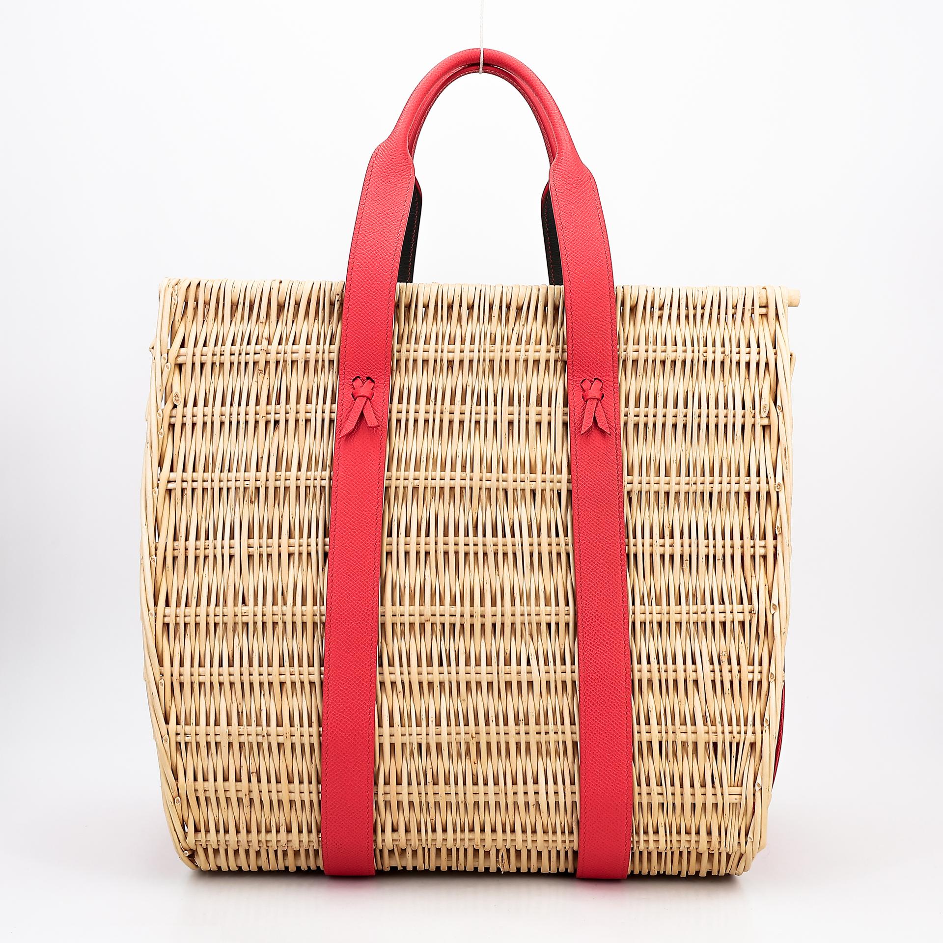 Unused ( Rank NS ) HERMÈS Panier en osier GM Aleatoire Rouge Tomate (S5) Bleu Orage (Y7) Osier Wicker Epsom - 2