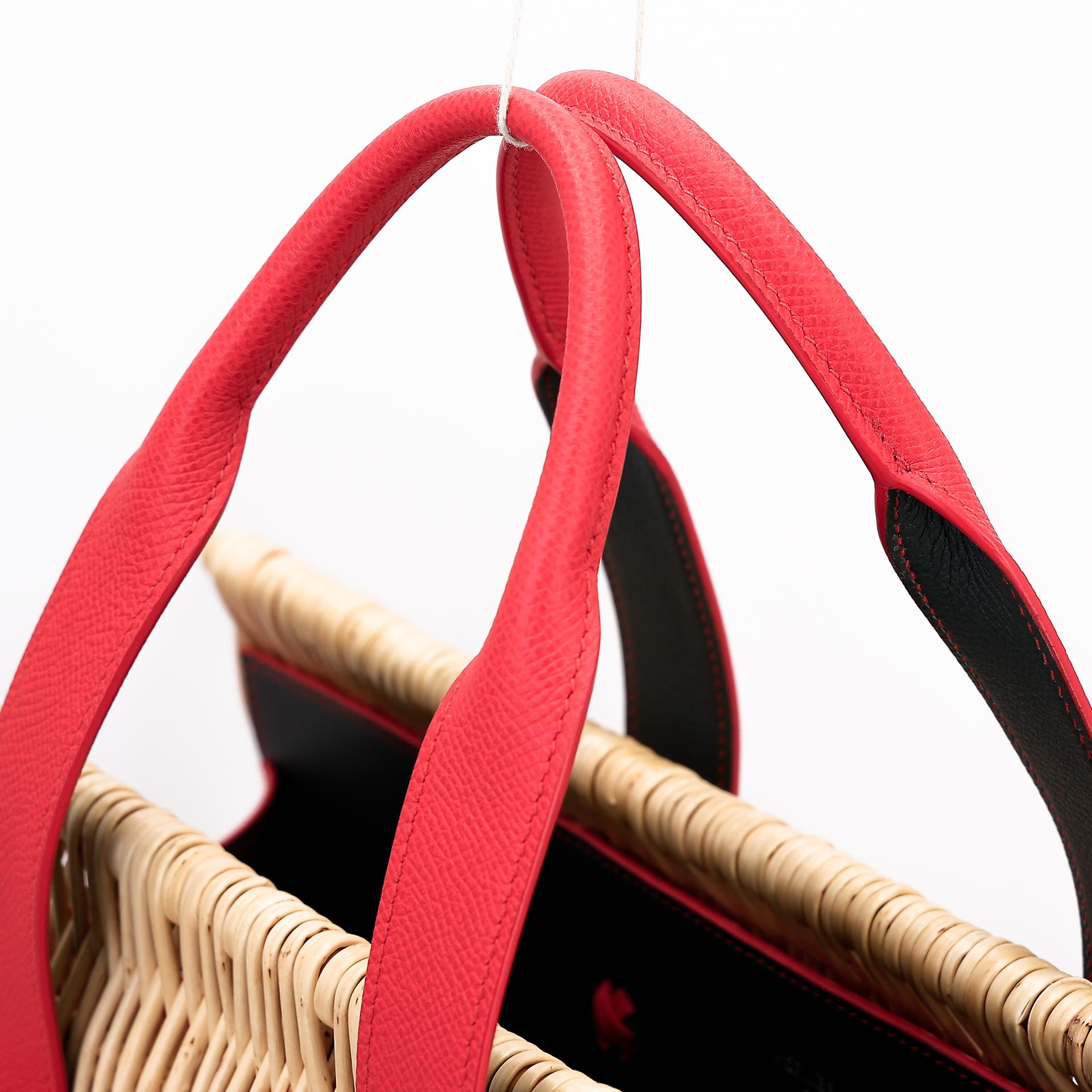 Unused ( Rank NS ) HERMÈS Panier en osier GM Aleatoire Rouge Tomate (S5) Bleu Orage (Y7) Osier Wicker Epsom - 3