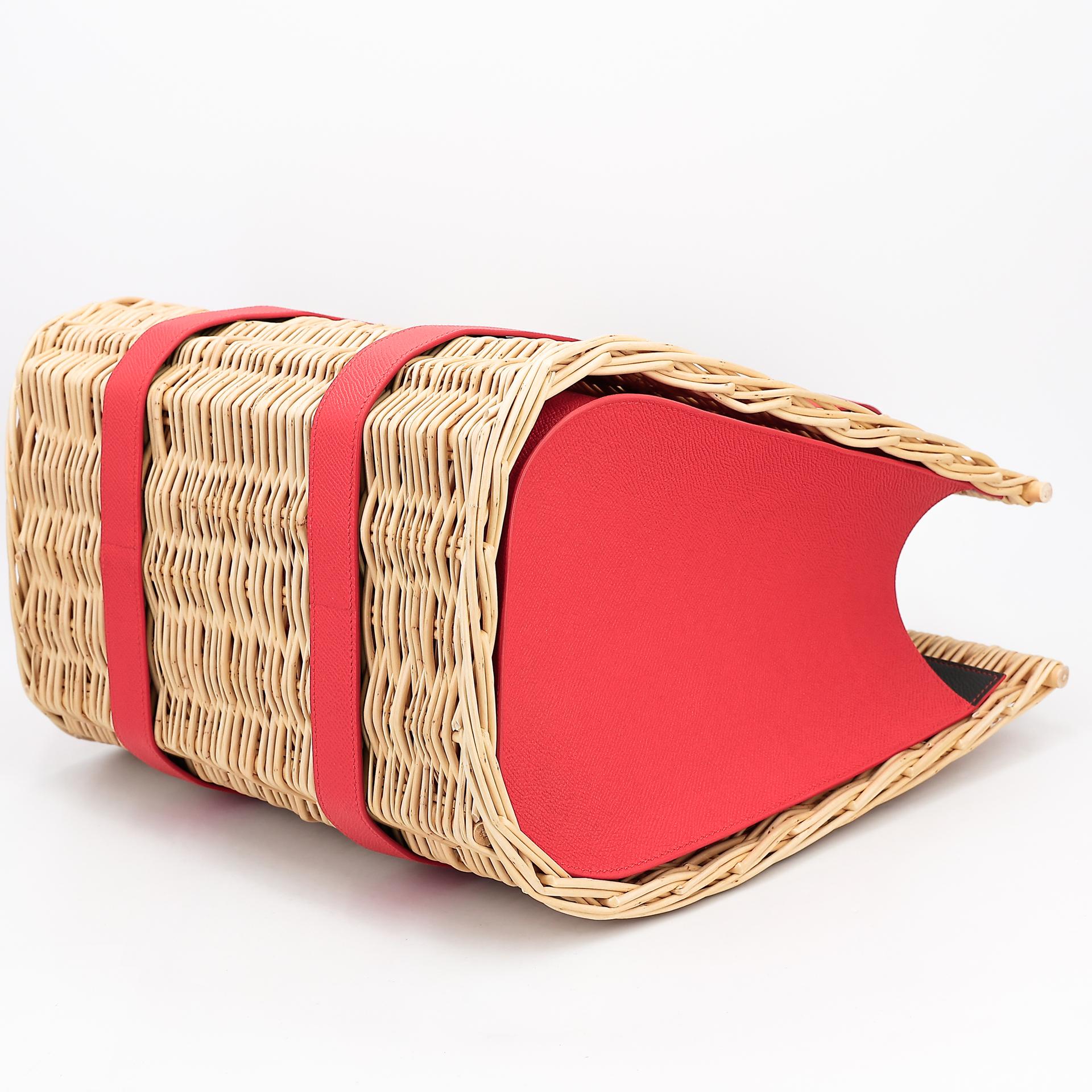 Unused ( Rank NS ) HERMÈS Panier en osier GM Aleatoire Rouge Tomate (S5) Bleu Orage (Y7) Osier Wicker Epsom - 6