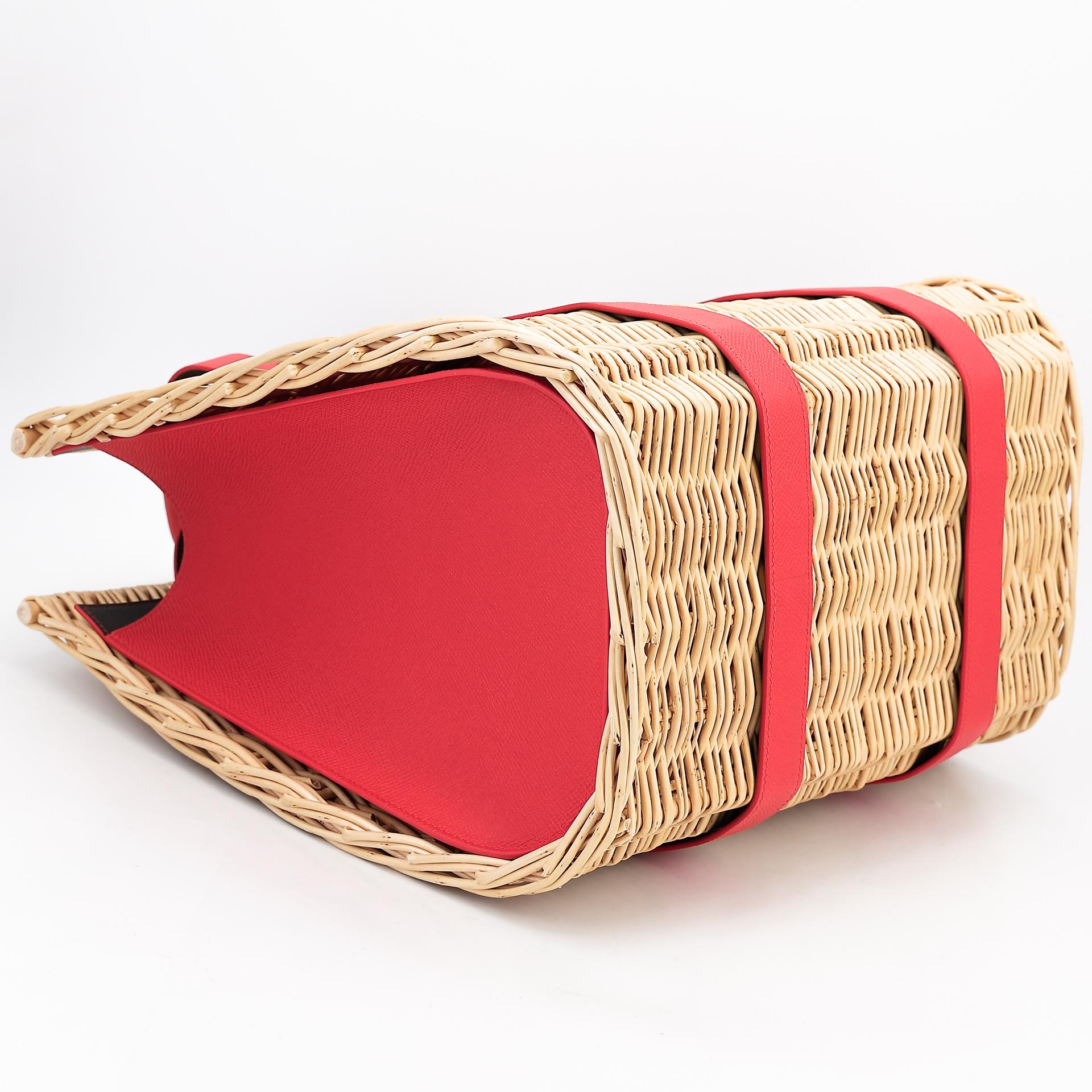 Unused ( Rank NS ) HERMÈS Panier en osier GM Aleatoire Rouge Tomate (S5) Bleu Orage (Y7) Osier Wicker Epsom - 7