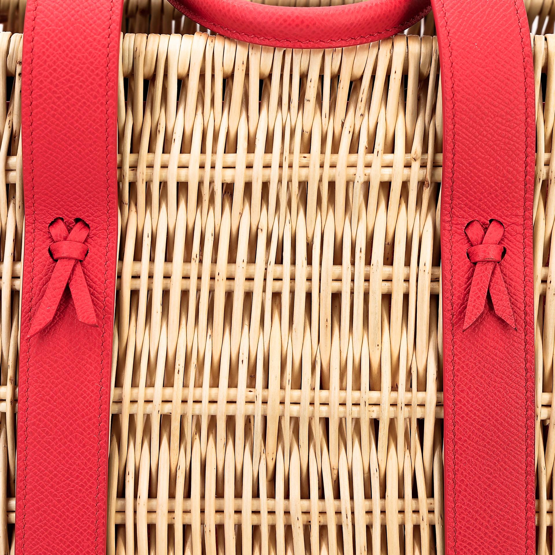 Unused ( Rank NS ) HERMÈS Panier en osier GM Aleatoire Rouge Tomate (S5) Bleu Orage (Y7) Osier Wicker Epsom - 8