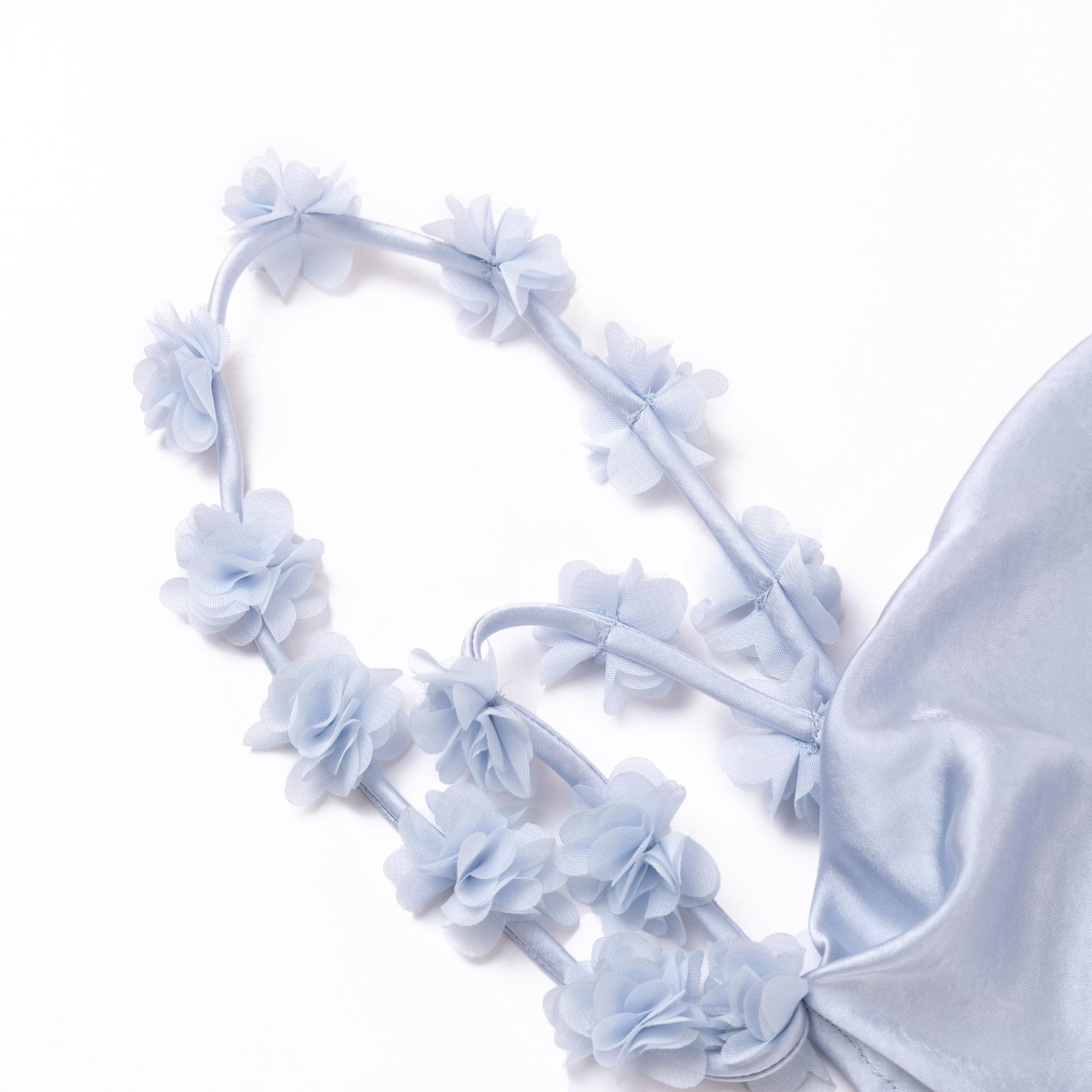 Unused ( Rank NS )SELF-PORTRAIT Blue Satin Flower Maxi Dress Blue - 3